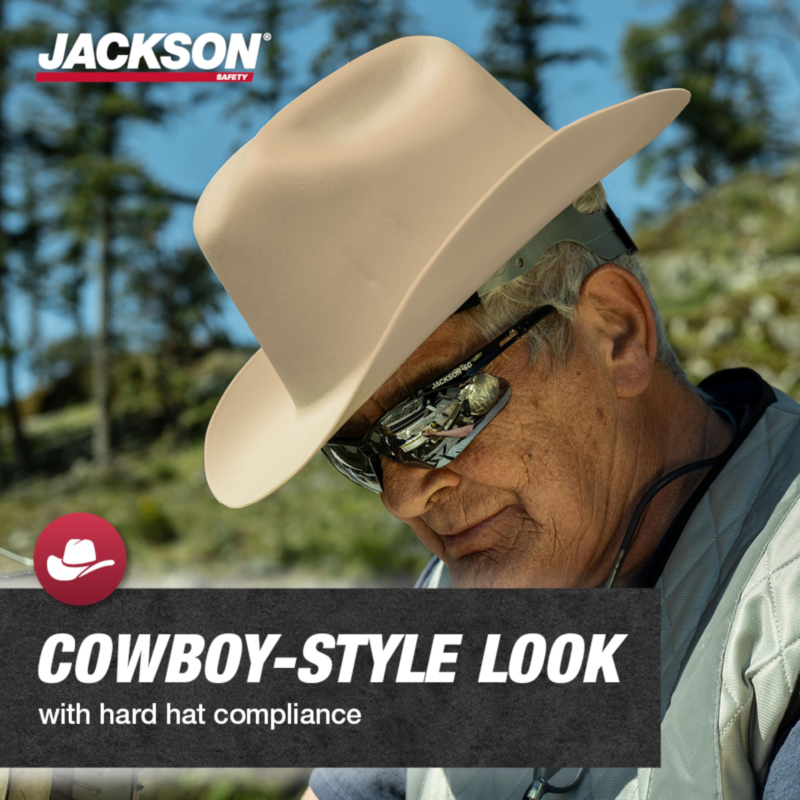Jackson Safety Full Brim Cowboy Hard Hat ANSI Z89.1 Type 1 & OSHA | Cowboy-style Safety Helmet with Extra-Wide Sun Shade Brim & Replaceable Sweatband for Work & Construction Head Size 6.5-8 product thumbnail 4