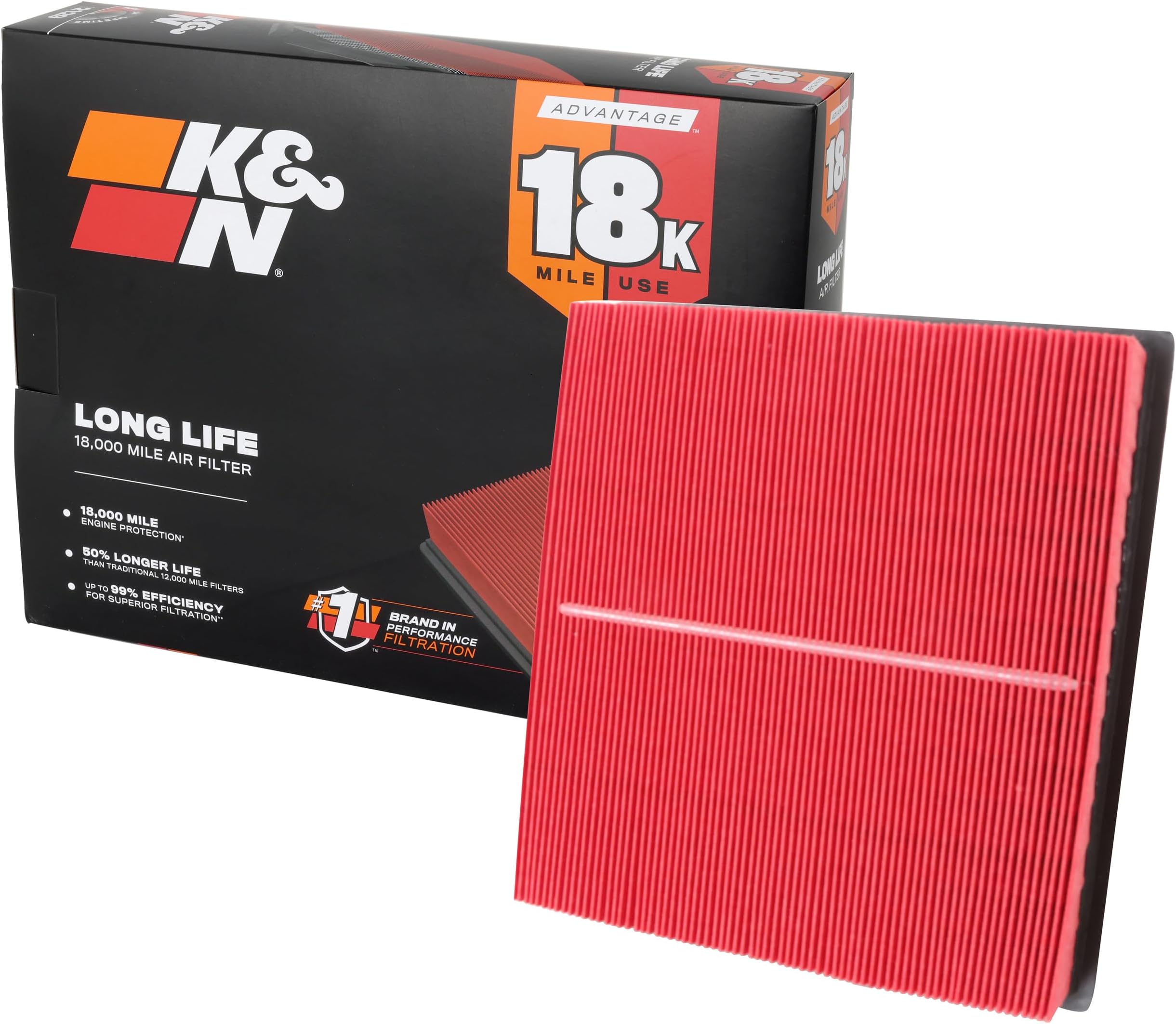 Engine Air Filter: Long Life 18,000 Mile Replacement Air Filter: Compatible with 2010-2019 Jeep/Dodge SUV V6/V8 (Grand Cherokee, Durango), KNA-2457