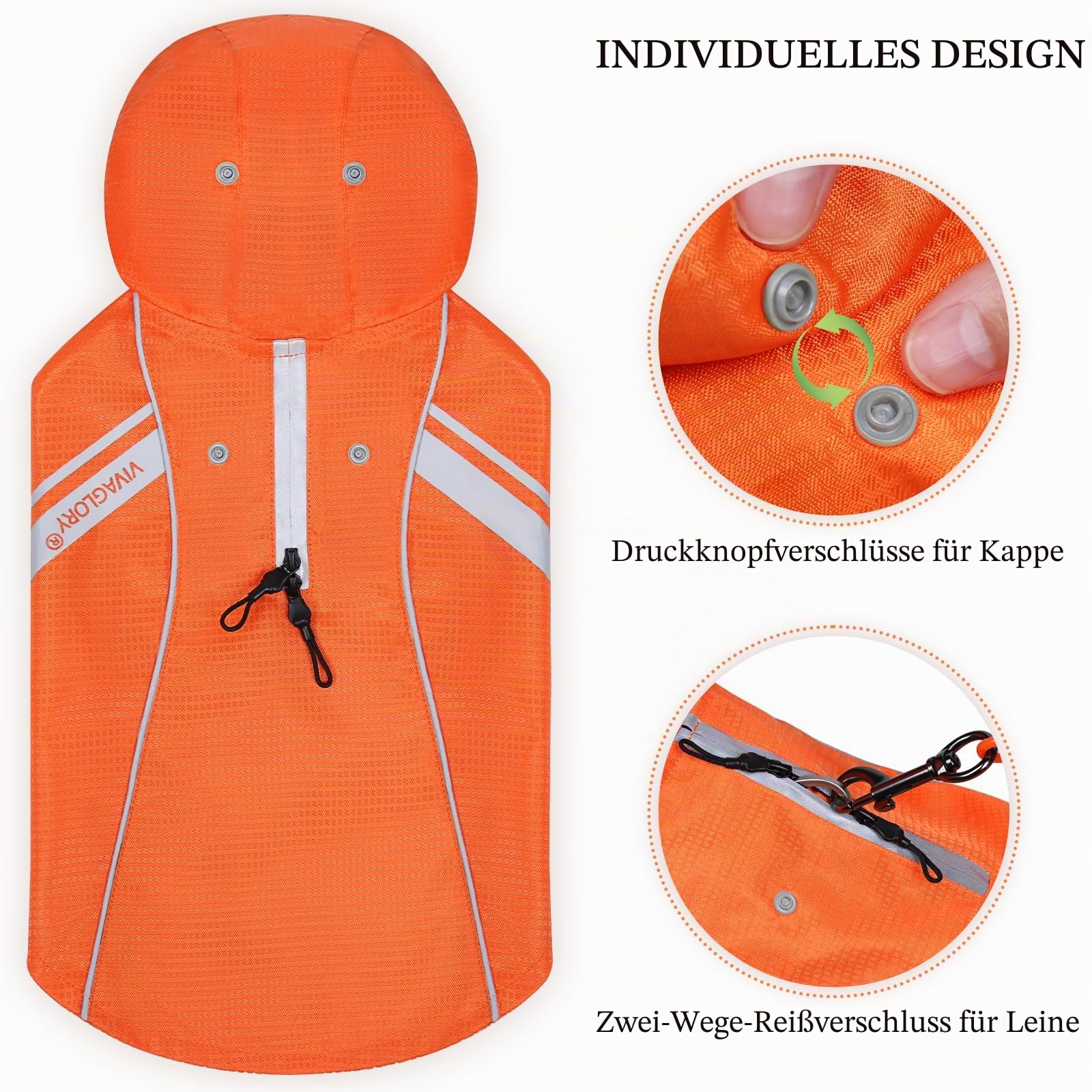 VIVAGLORY Wetoff Hunderegenmantel, Regenmantel Hund für Winter, Hunderegenjacke, Wasserdicht & Reflektierend Gefütterter Regenschutz, XL, Orange | Regenjacke mit Kapuze und Loch für Geschirr, wasserdicht und leicht, für Welpen, Hunde