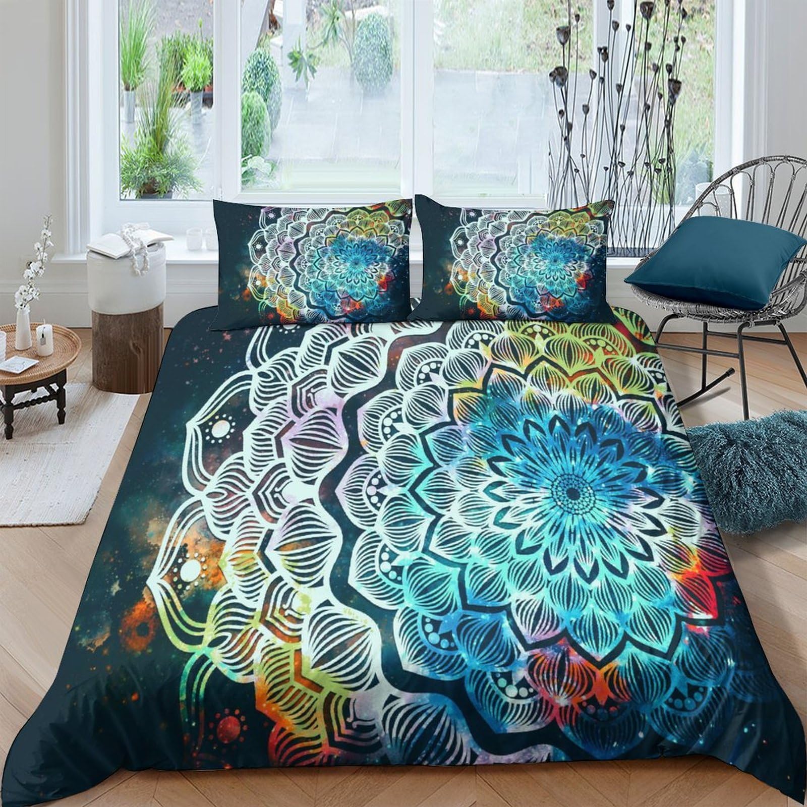 Ctjqhvkz Style-5 3D Printed Mandala Blue Fitted Sheet Microfiber Soft Breathable Psychedelic Art Mattress Cover For Bedroom Dorm Decor Single（135X200cm）