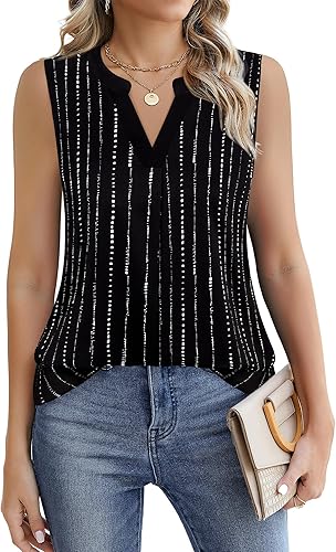 Miniatura 4 de Timeson Blusa de gasa con cuello en V sin mangas para mujer, camisas de oficina para trabajo