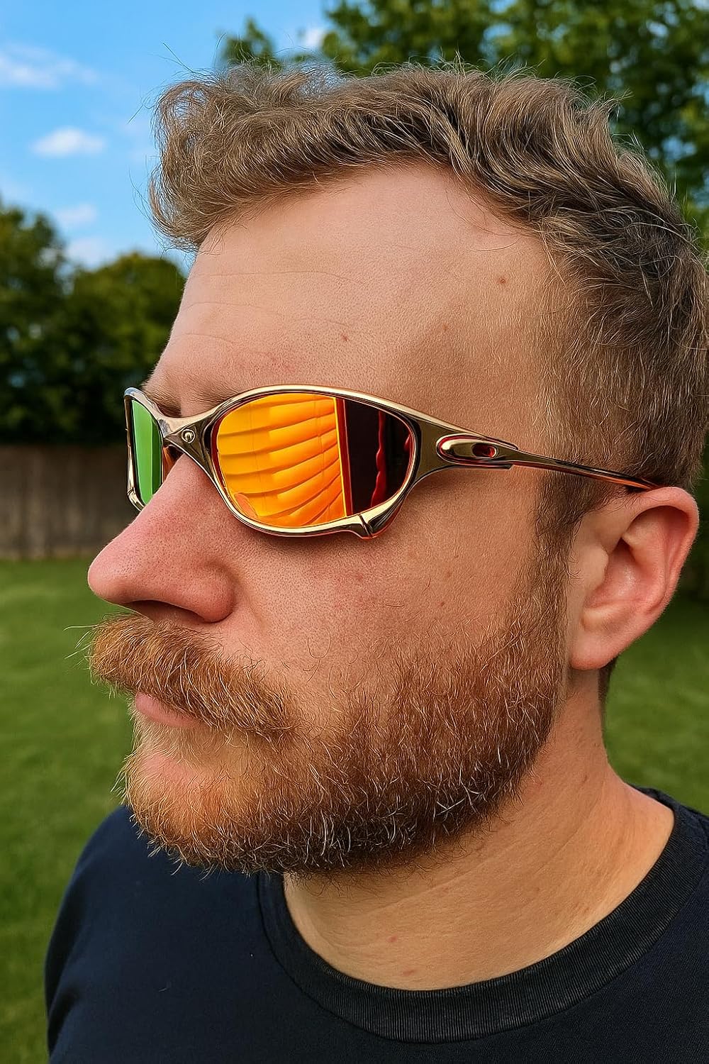 Metal Alloy Sunglasses for Men & Women – Polarized UV400 Wrap-Around Sports & Driving Shades – Lightweight Retro Y2k 90s Oval Design with Red Mirror Lenses