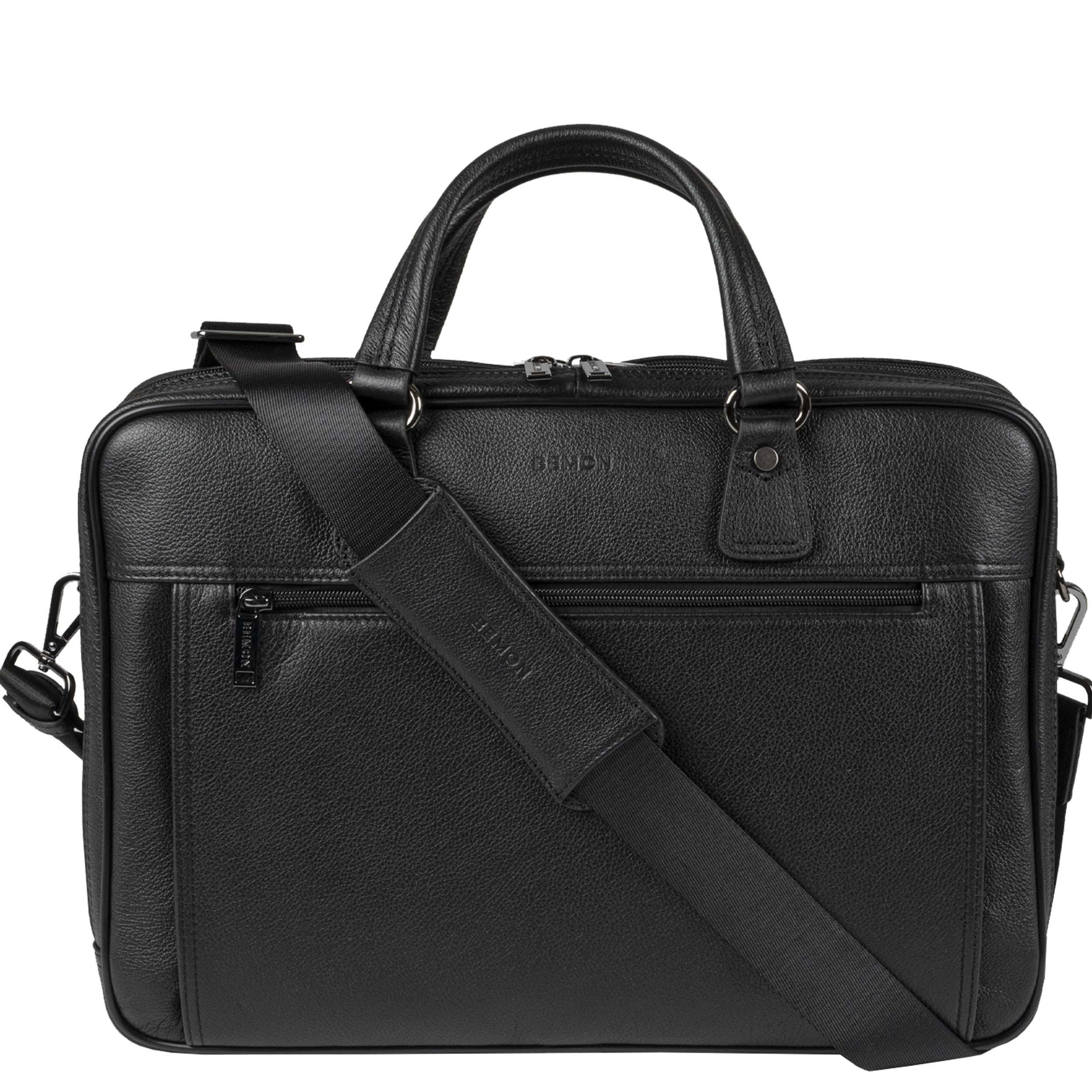 BEMON Porte ordinateur 15.6 pouces 2 compartiments, porte documents en cuir grainé pour homme Enzo, 30 x 41 x 12 cm