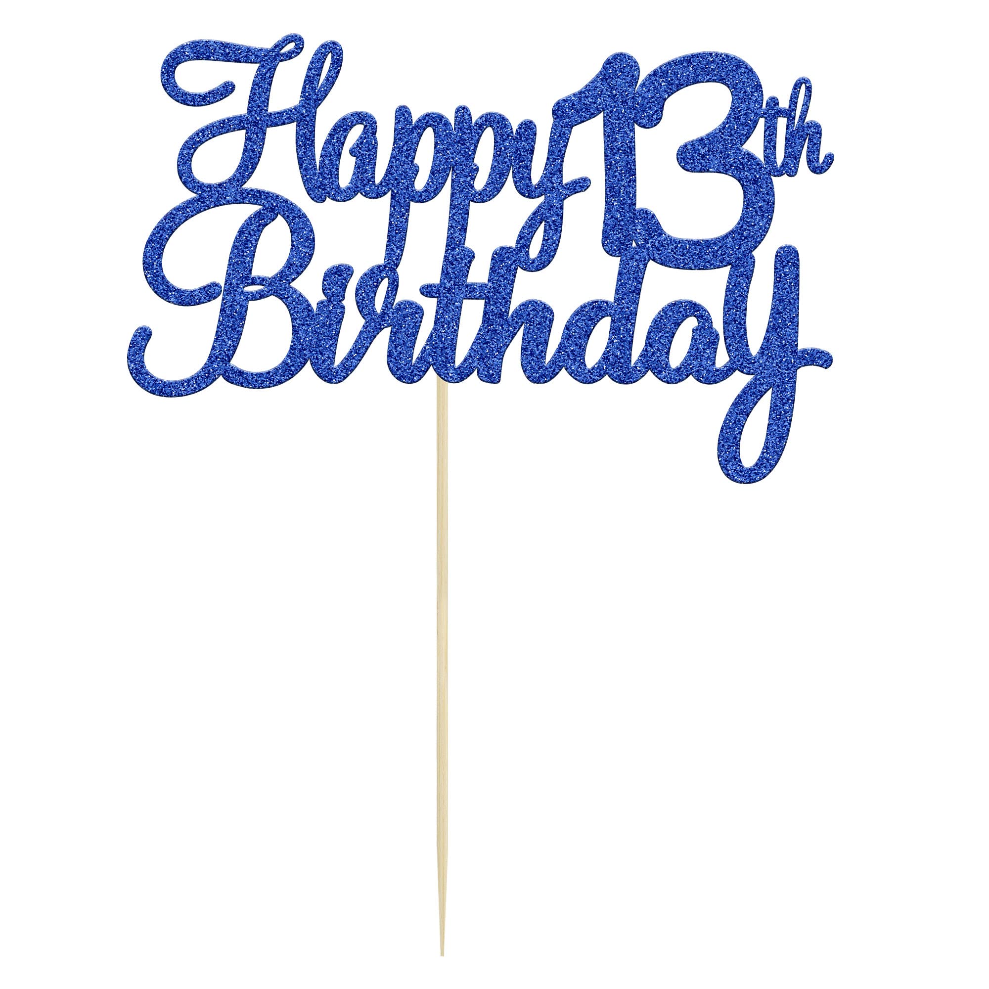 Gyufise 1Pc Happy 13th Birthday Cake Topper Blue Glitter 13th Birthday Cake Pick Cheers to 13 Years Old Official 13 Teenager Cake Decorations for 13th Birthday Theme Party Supplies 1