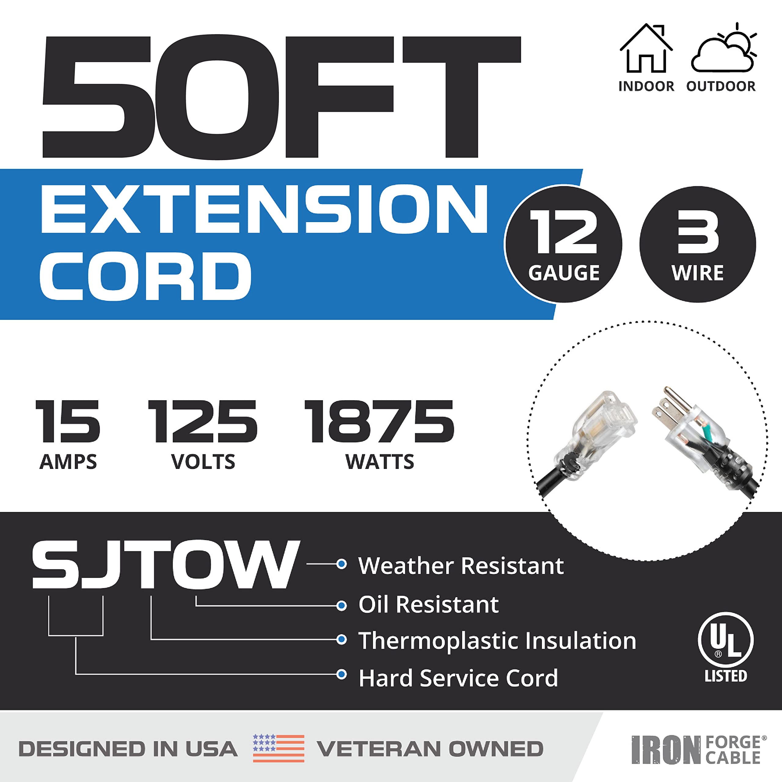 Cable de extensión naranja o rojo, 16/3 o 12/3 resistente para exteriores con enchufe de 3 clavijas para seguridad – ideal para jardín y electrodomésticos principales