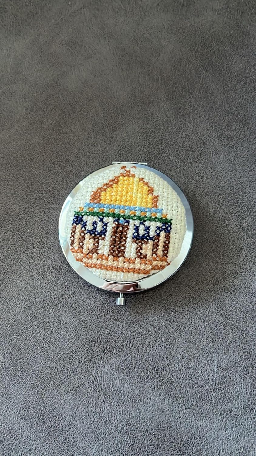 Palestinian Tatreez Embroidered Compact Mirrors Cross Stitch Design (Color 4)