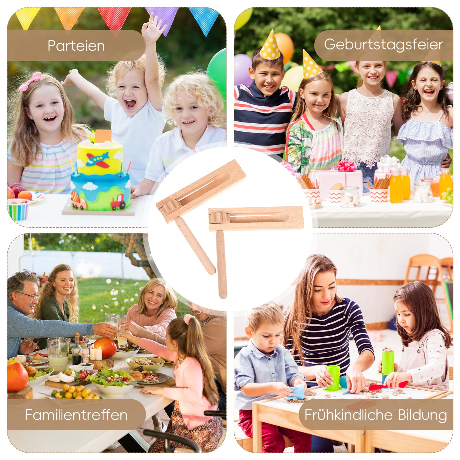 Gadpiparty 4 szt. drewniana grzechotka wytwarzająca hałas, tradycyjna meksykańska grzechotka instrument, zabawka do raczkowania, zabawka edukacyjna dla dzieci, imprezy sportowe