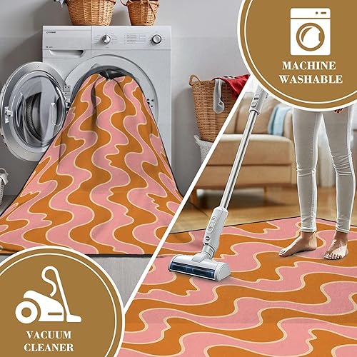 Miniatura 7 de 6x9 Area Rug Rugs for Bedroom Washable Rug 70s Retro Vintage Wavy Pattern Gold Pink Abstract Carpet Bedroom Carpet Carpets for Nursery Room Room