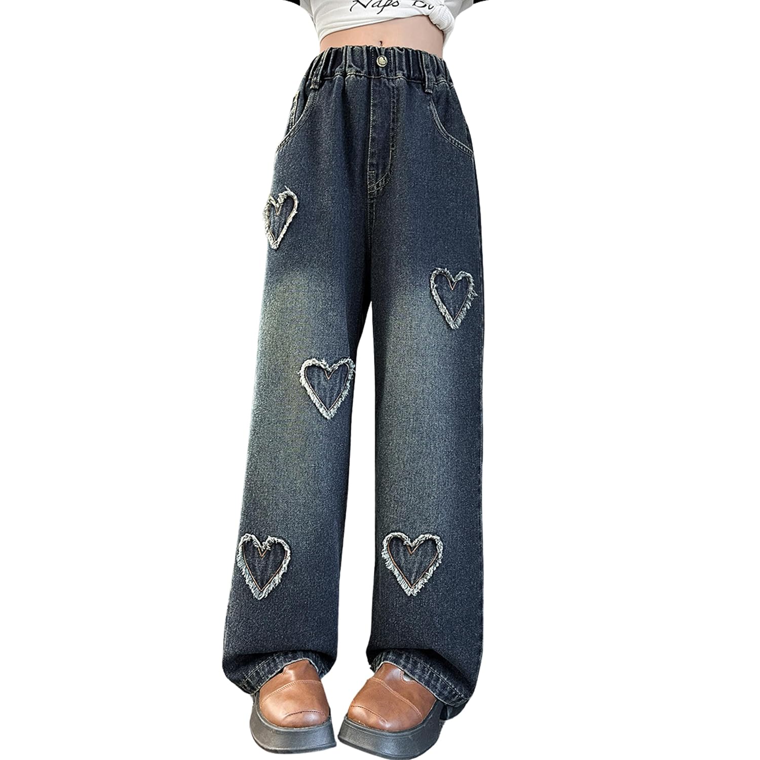 Rolanko Girls Jeans Denim Elastic Wasit Wide Leg Baggy Pants Kids Clothes 4-14 Years - Review, Price and Buying Guide