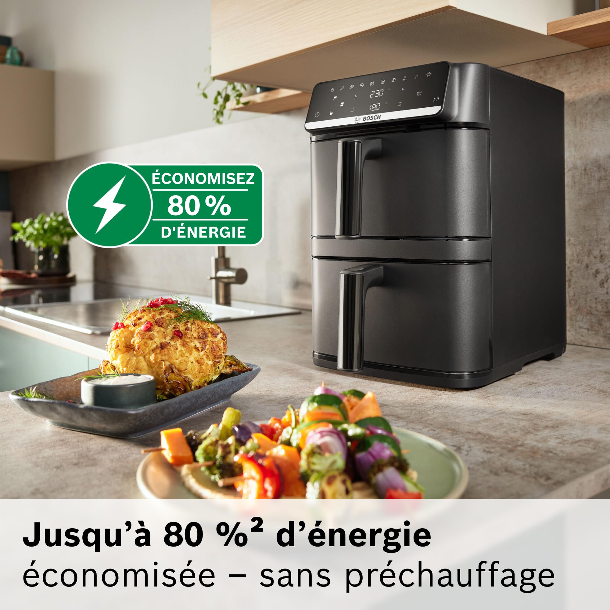 Bosch MAFD661B0 Série 6 - Air Fryer XXL | 2 bacs de 6 L, Fonction SYNC, 6 programmes, Revêtement non toxique, Intérieur métal