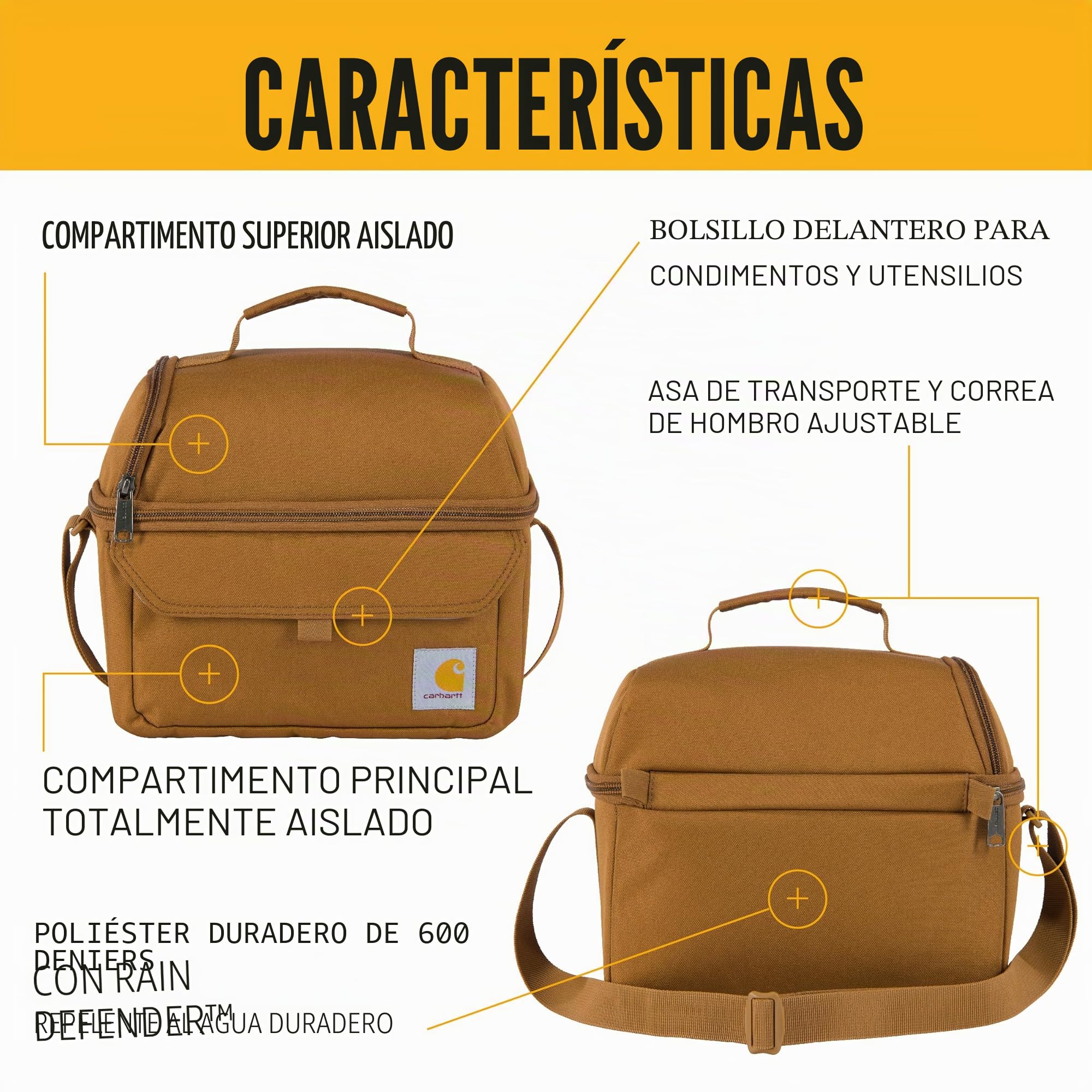 Carhartt Lonchera con dos compartimentos para 12 latas, duradera, totalmente aislada para mujeres y hombres, lonchera grande (grava) | Lonchera de dos compartimentos duradera, totalmente aislada para mujeres y hombres, lonchera grande
