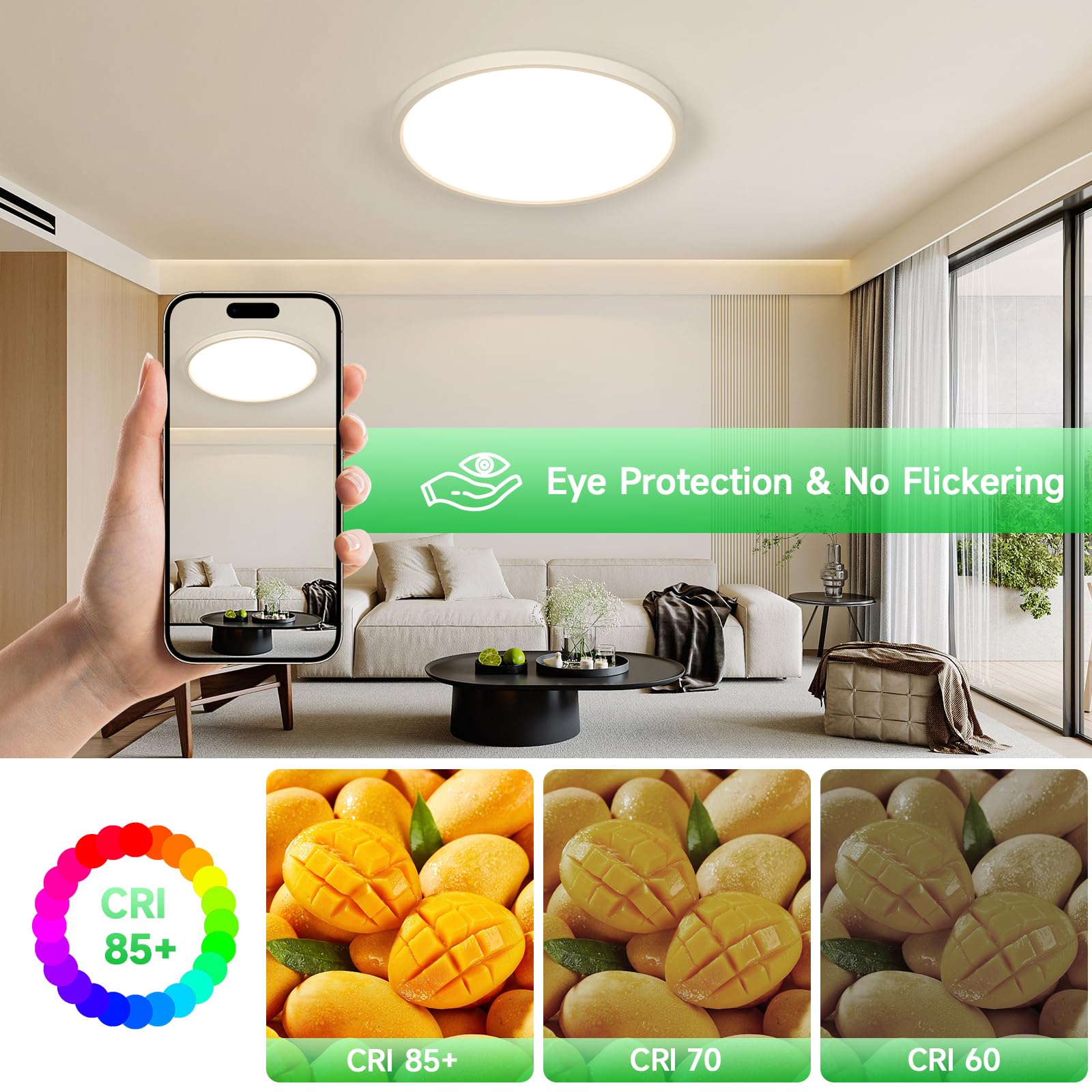 OTREN Plafoniera LED Soffitto Dimmerabile 48W 40CM Lampadario con Telecomando, Modalità Notturna e Memoria, 3000K–6500K, IP44 Impermeabile per Camera da Letto, Cucina e Bagno