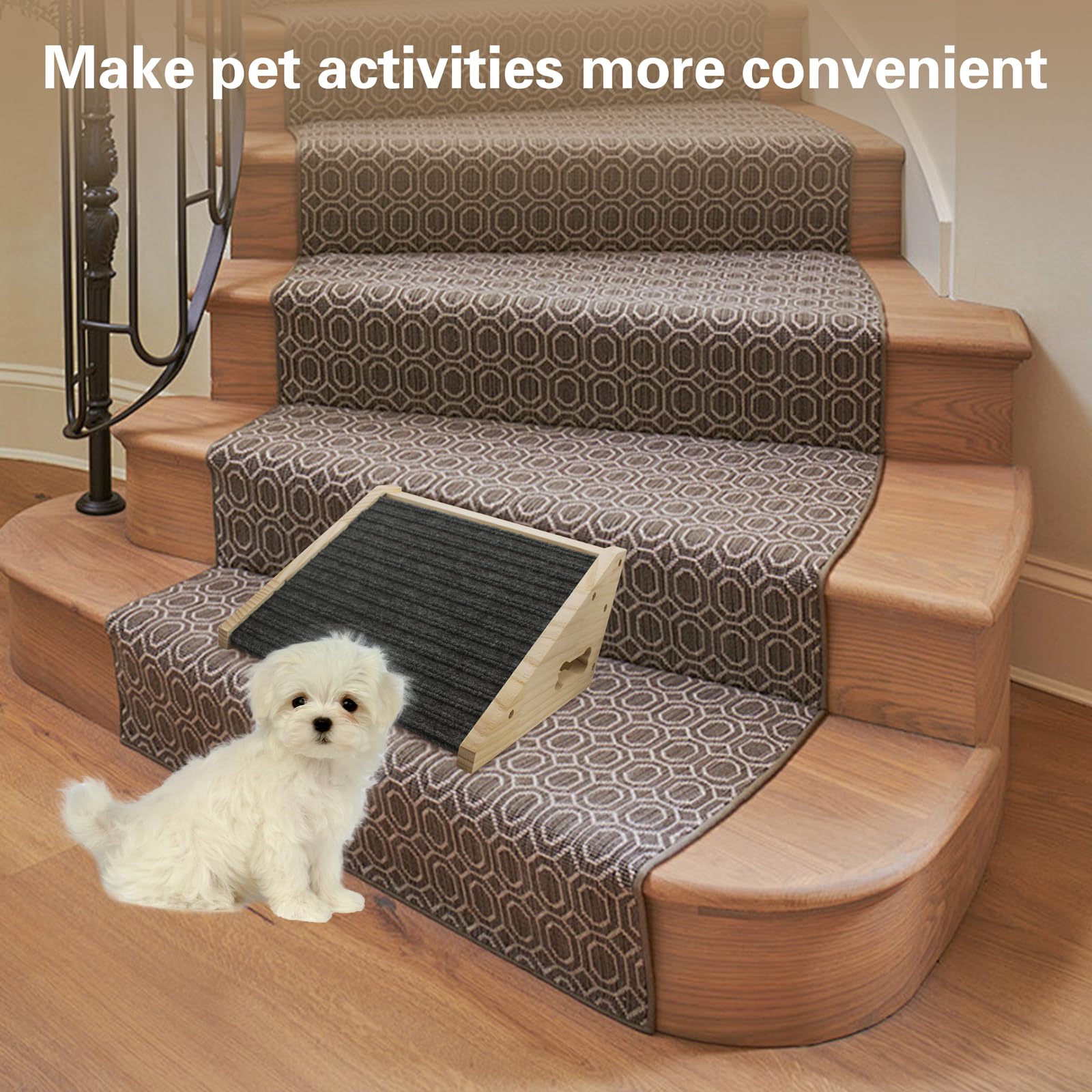 Hunderampe für Treppen Haustierrampe aus massivem Holz mit rutschfestem Filzbezug für kleine bis mittelgroße Hunde Treppenrampe für verletzte Hunde 30x25x15 cm