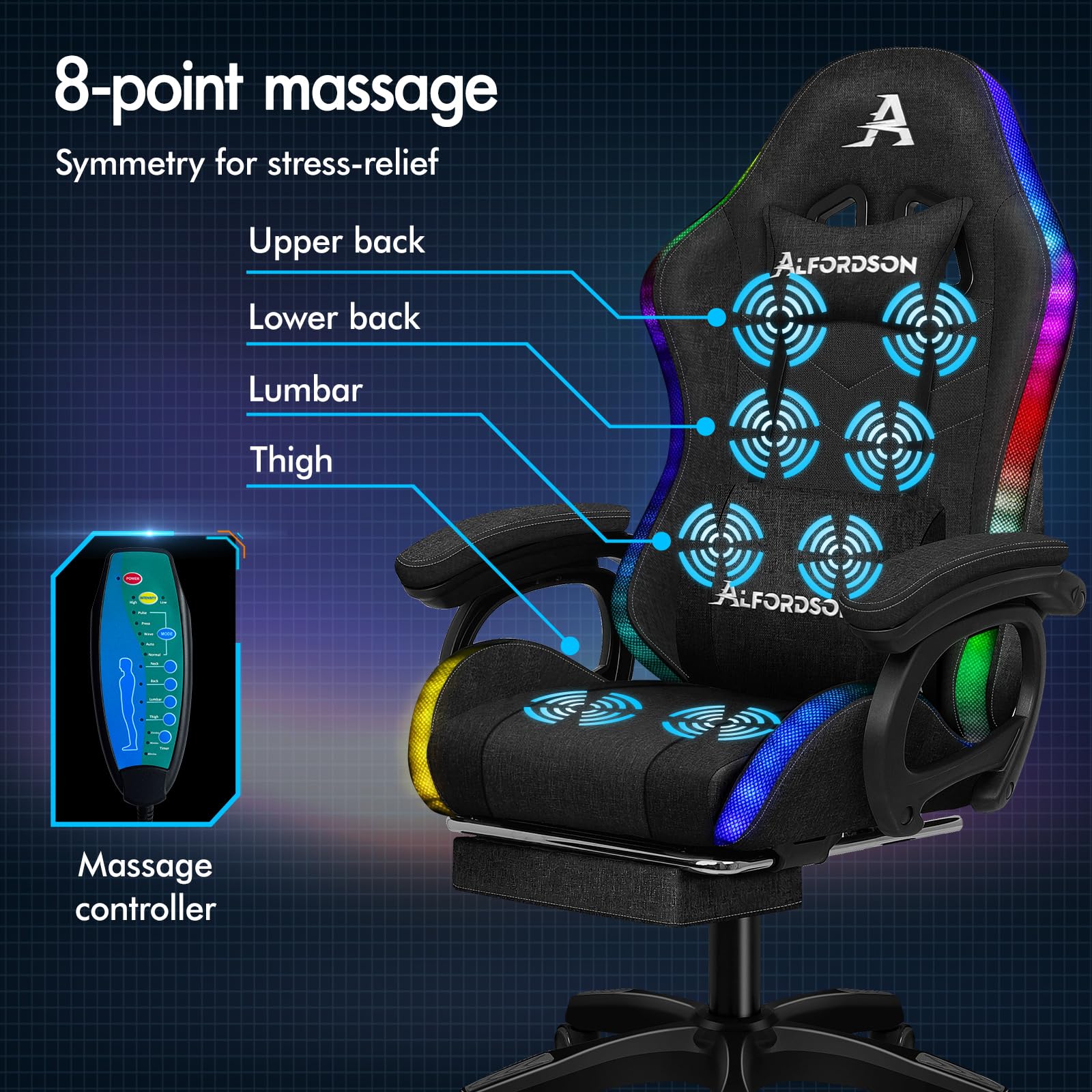 ALFORDSON Krzesło gamingowe Ergonomiczne krzesło z poduszką lędźwiową, zagłówek, krzesło dla graczy, z regulacją wysokości, krzesło biurowe dla dorosłych, dziewcząt, chłopców, tkanina lniana, kolor