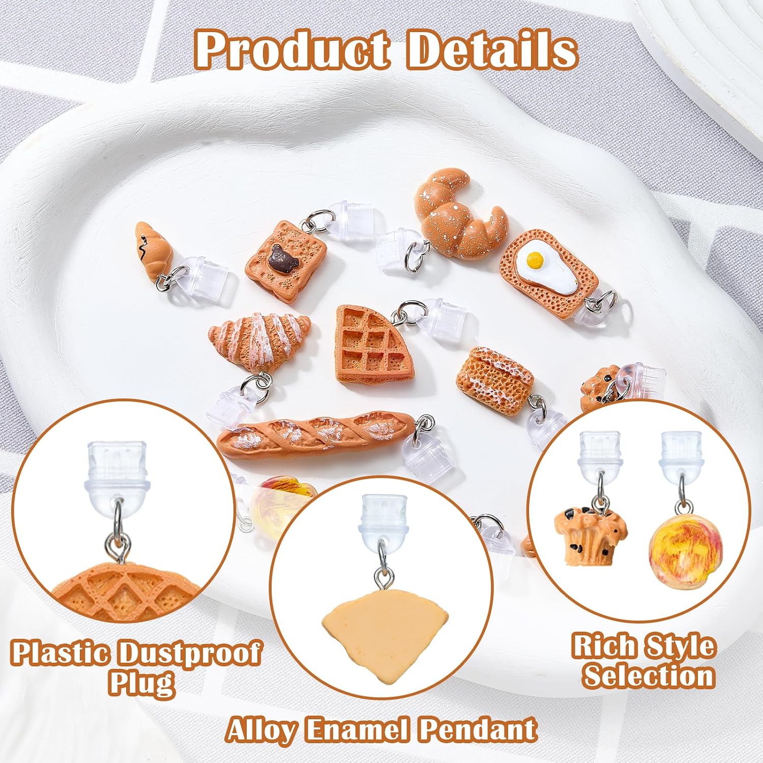 12Pcs Classic Bread Dust Plug Charm Type C Colorful Phone USB C Dust Plug Charm with Resin Alloy Pendants Cute Charging Port Protector for Phone Reader Accessory Gifts image 4
