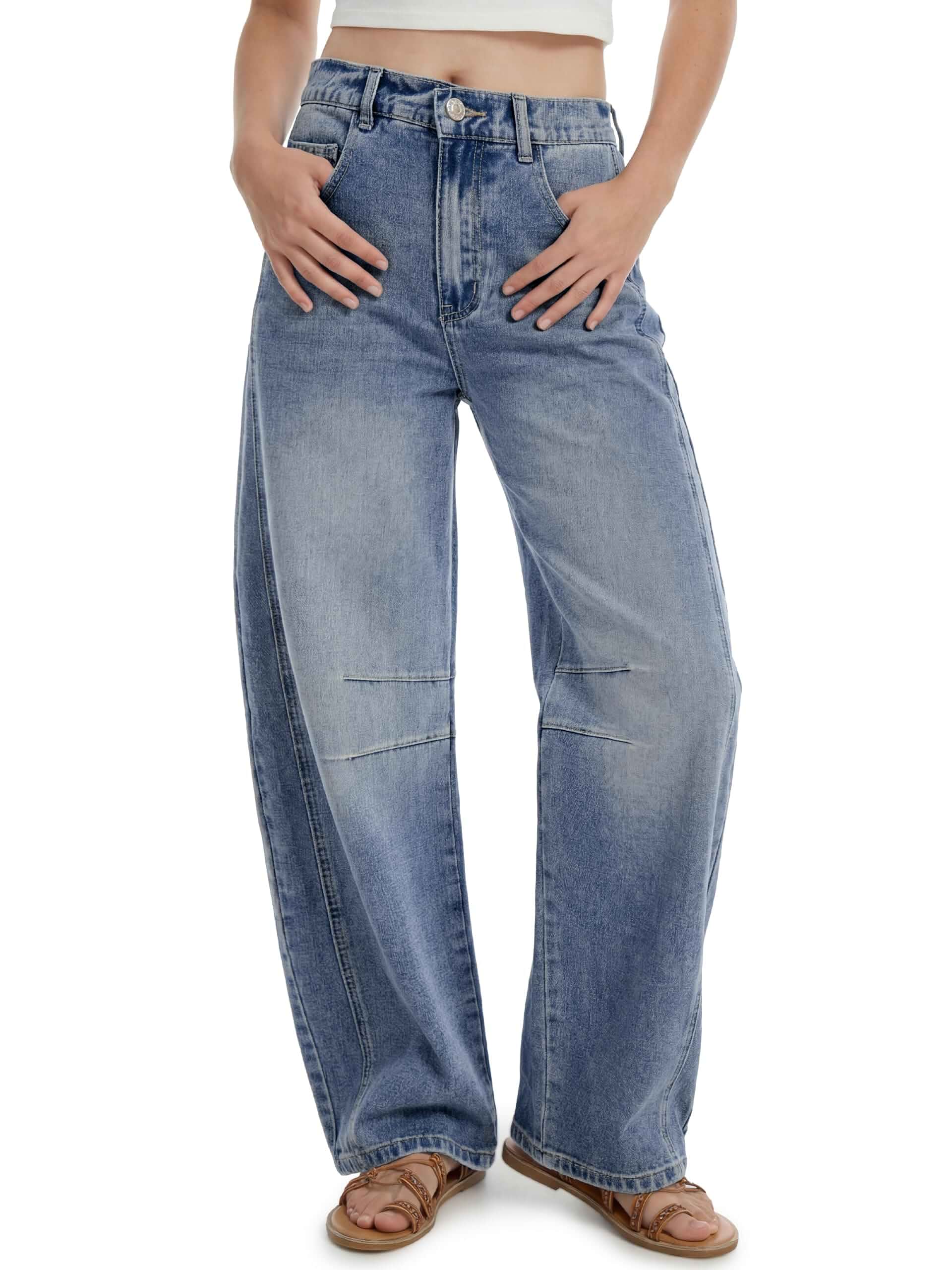 SEVEGO Womens Tall 30/32/34 Barrel Jeans Vintage Wide Leg Mid Rise Baggy Y2k Cropped Relax Fit Denim Trouser Ankle Pants Jeans