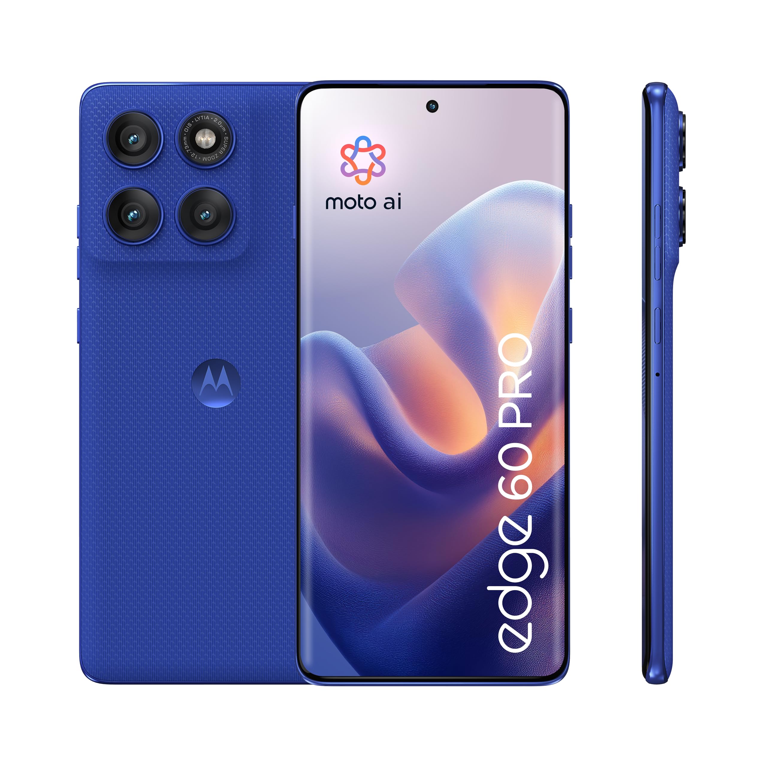 Motorola Edge 60 pro Smartphone (6,67“-Super-HD-Display, 50-MP-Kamera mit Moto-KI, 12/512 GB, 6000 mAh, Android 15) Pantone Dazzling Blue, inkl. Schutzcover