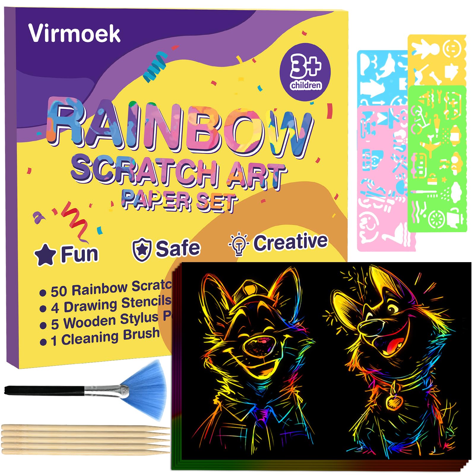 Virmoek Juego de 60 piezas de papel de arte para rascar, manualidades mágicas para rascar, kits de suministros para niñas y niños de 3, 4, 5, 6, 7, 8, 9, 10 años, juegos de fiesta, Navidad, cumpleaños