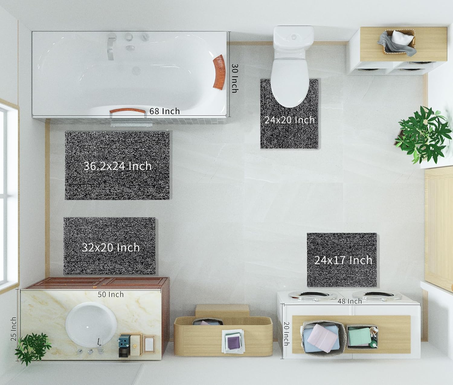 Yimobra Large Bathroom Rugs Non Slip Washable 36x24,Soft Absorbent Microfiber Bath Mat,Dual-Tone Decor Rug with Rubber Backing for Bathroom Floor,Tub and Shower, Home Essentials,Black and White