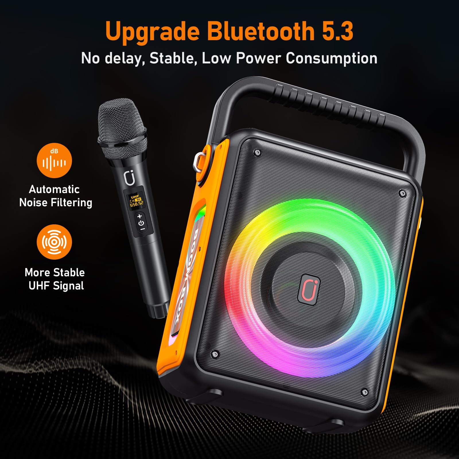 HWWR Karaoke Maschine mit 2 drahtlosen Mikrofones für Erwachsene, Tragbaren Bluetooth Karaoke Anlage Lautsprecher mit RGB-Licht für Hausparty, Partybox Unterstützt TF/USB, AUX,Rec,TWS