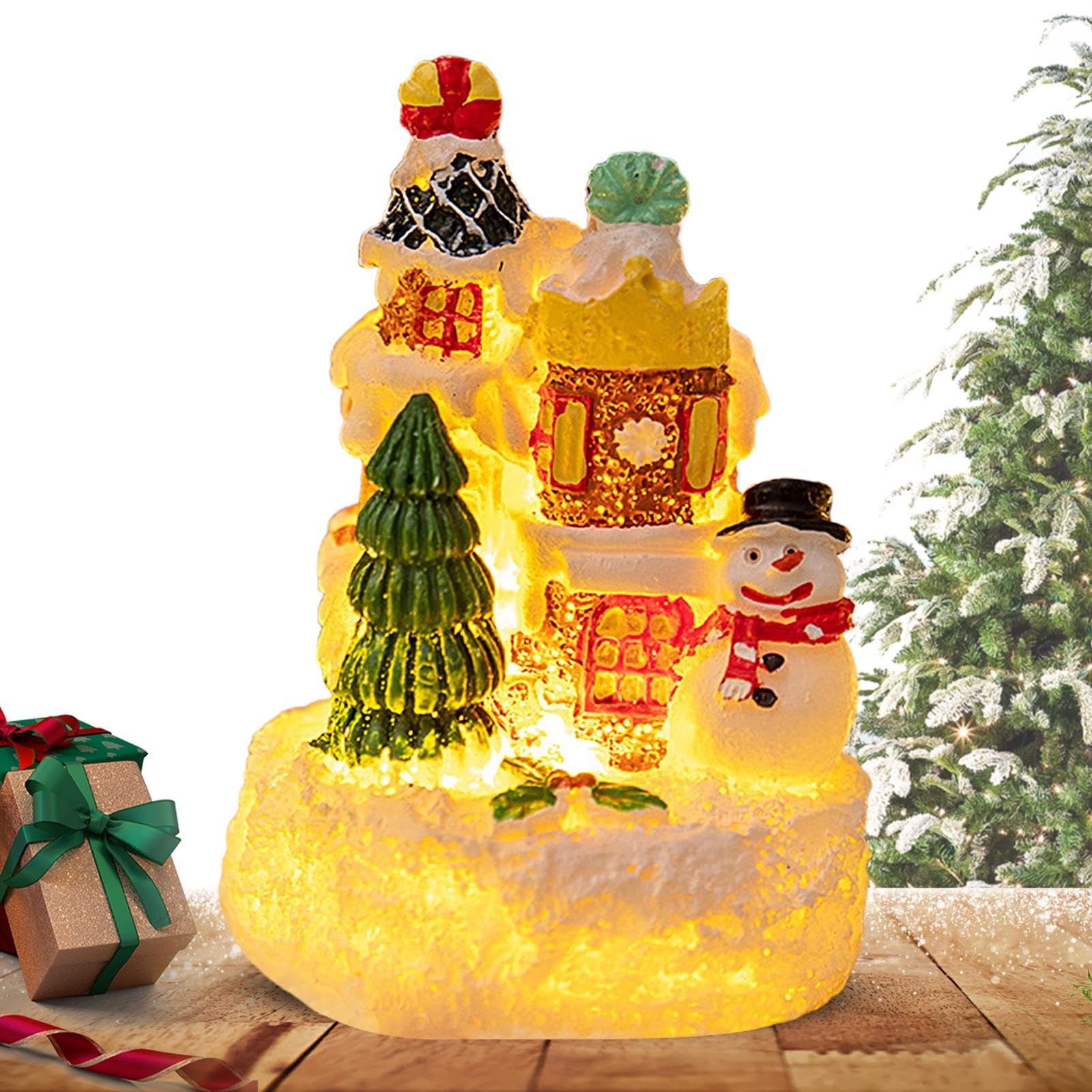 クリスマスヴィレッジLEDライトハウス・ミニチュアハウス・ドールハウス4点セット クリスマスヴィレッジLEDライトハウス・ミニチュアハウス・ドール