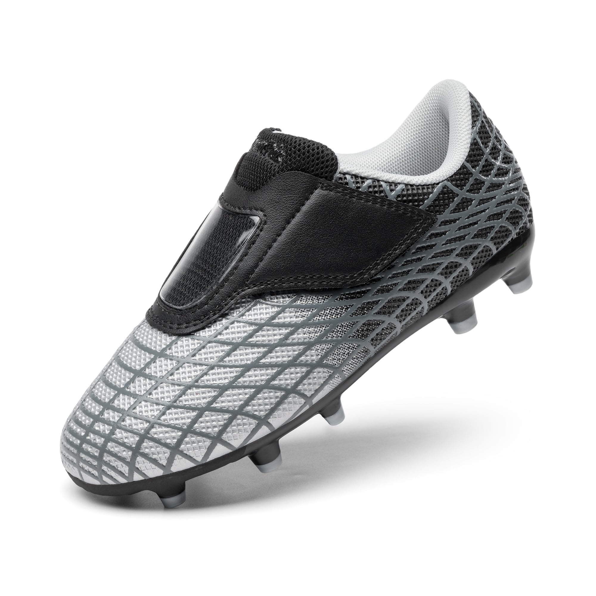 DREAM PAIRS Boys Girls Soccer Cleats Firm Ground Kids Youth Athletic Outdoor Football Shoes,Size 10 Little Kid,Silver/Black,KKUMSO2510