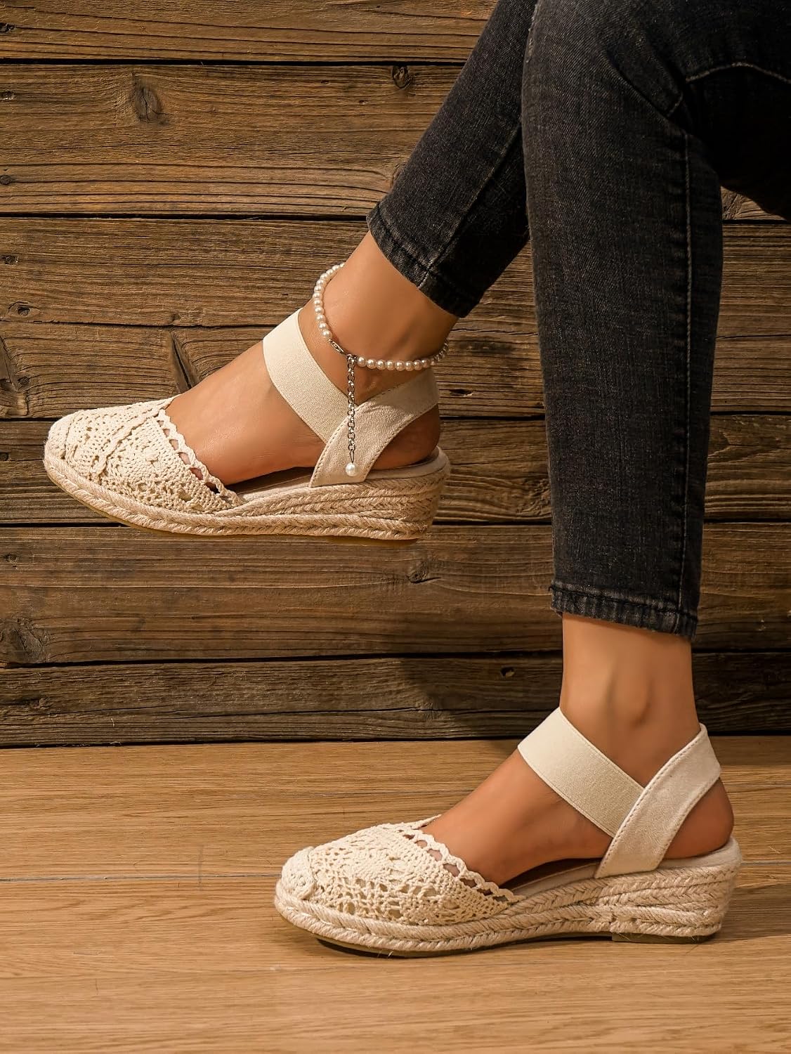 Women's Comfort Platform Wedge Espadrille – Round Toe with Secure Elastic Ankle Strap, Easy Slip-On Casual Chic Slingback TDW19