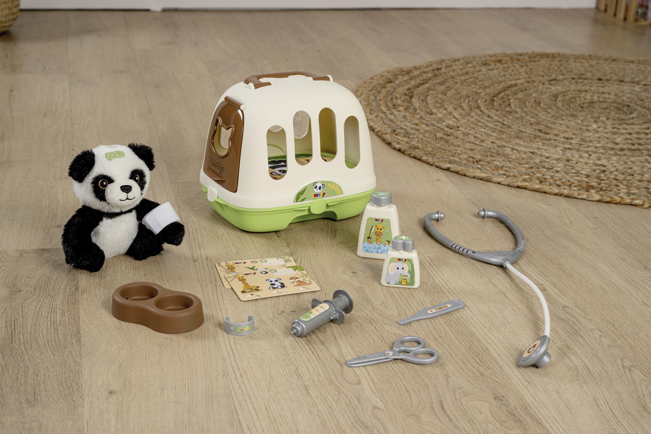 Smoby - 2 w 1 walizeczka weterynaryjna - klatka transportowa - w zestawie pluszowa panda - liczne akcesoria - łatwy transport - od 3 lat - wyprodukowano we Francji