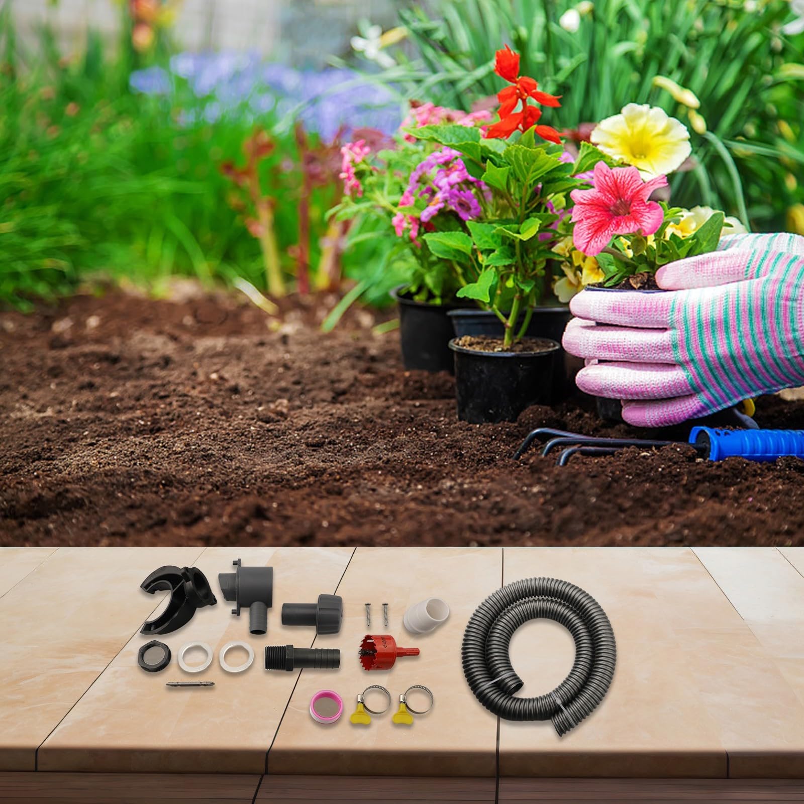 Kit de colector de agua de lluvia de PVC gris para tuberías de 70-110 mm con sistema de drenaje de techo de manguera de 50 cm o 100 cm para superficies de 85 a 90 m² (100 cm)