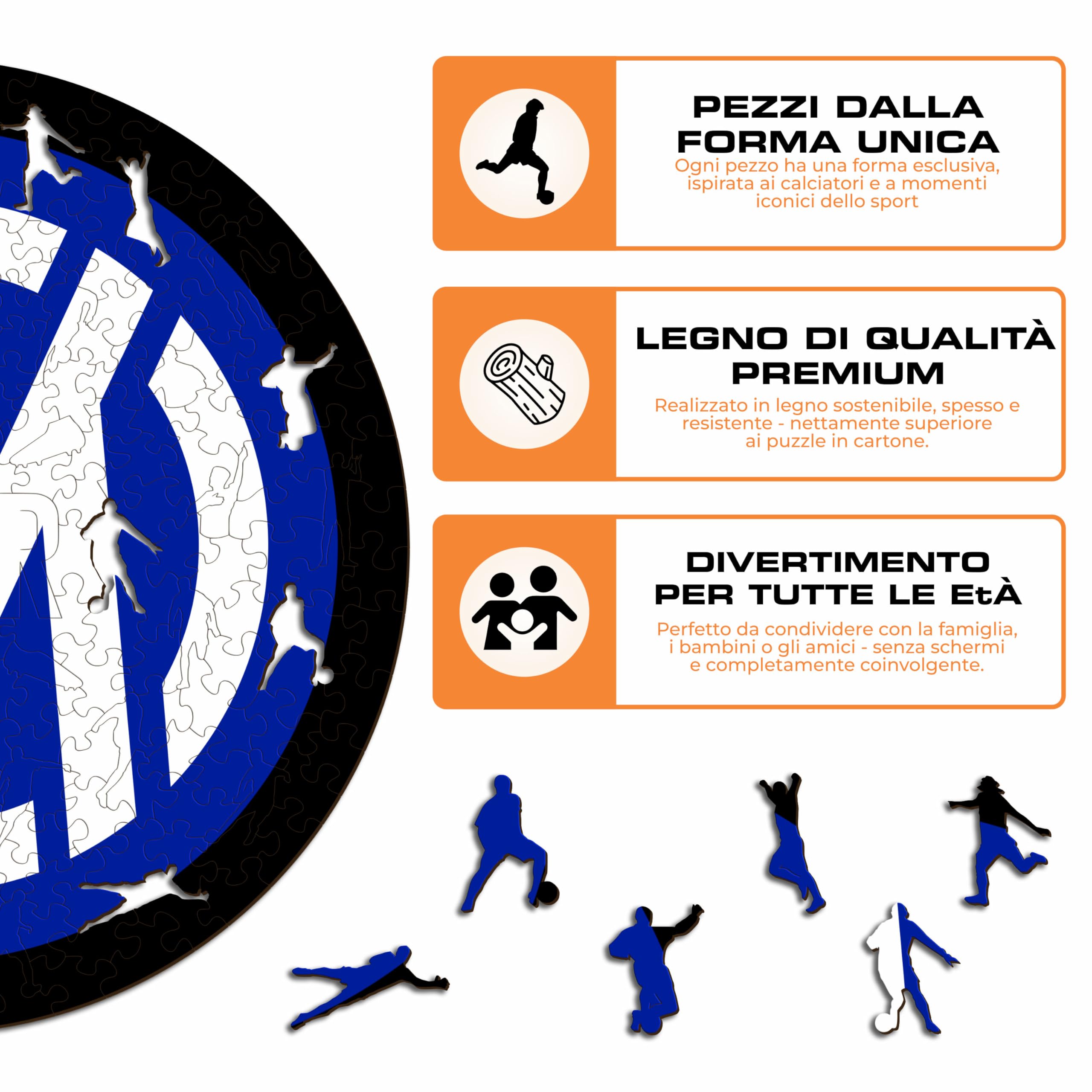 Inter Logo Prodotto ufficiale, Puzzle di Legno per Adulti e Bambini, Legno 100% Sostenibile, Logo, Taglia M