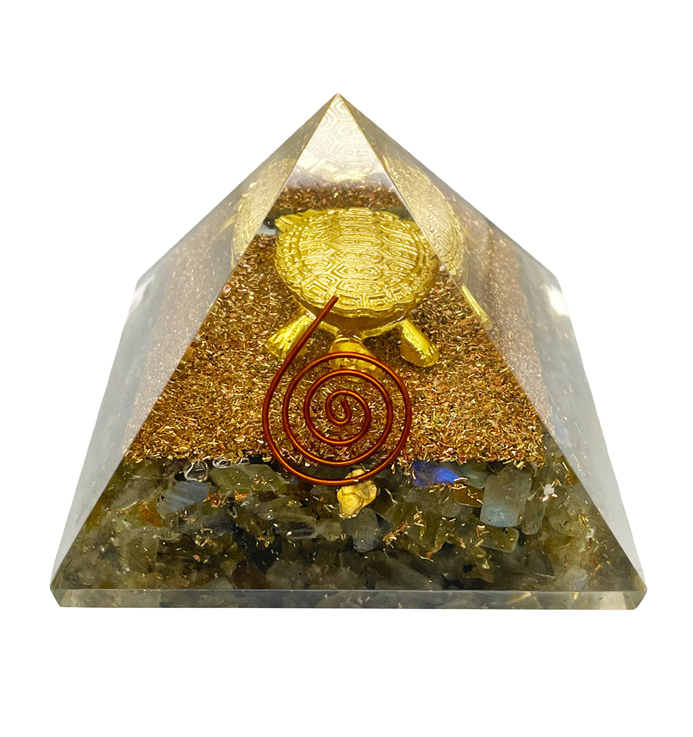 Saubhagya Global Resin Medium Size Multicolor Set of 1 Labradorite Turtle Orgone Pyramid for Reiki Healing, Vastu Correction, Meditation