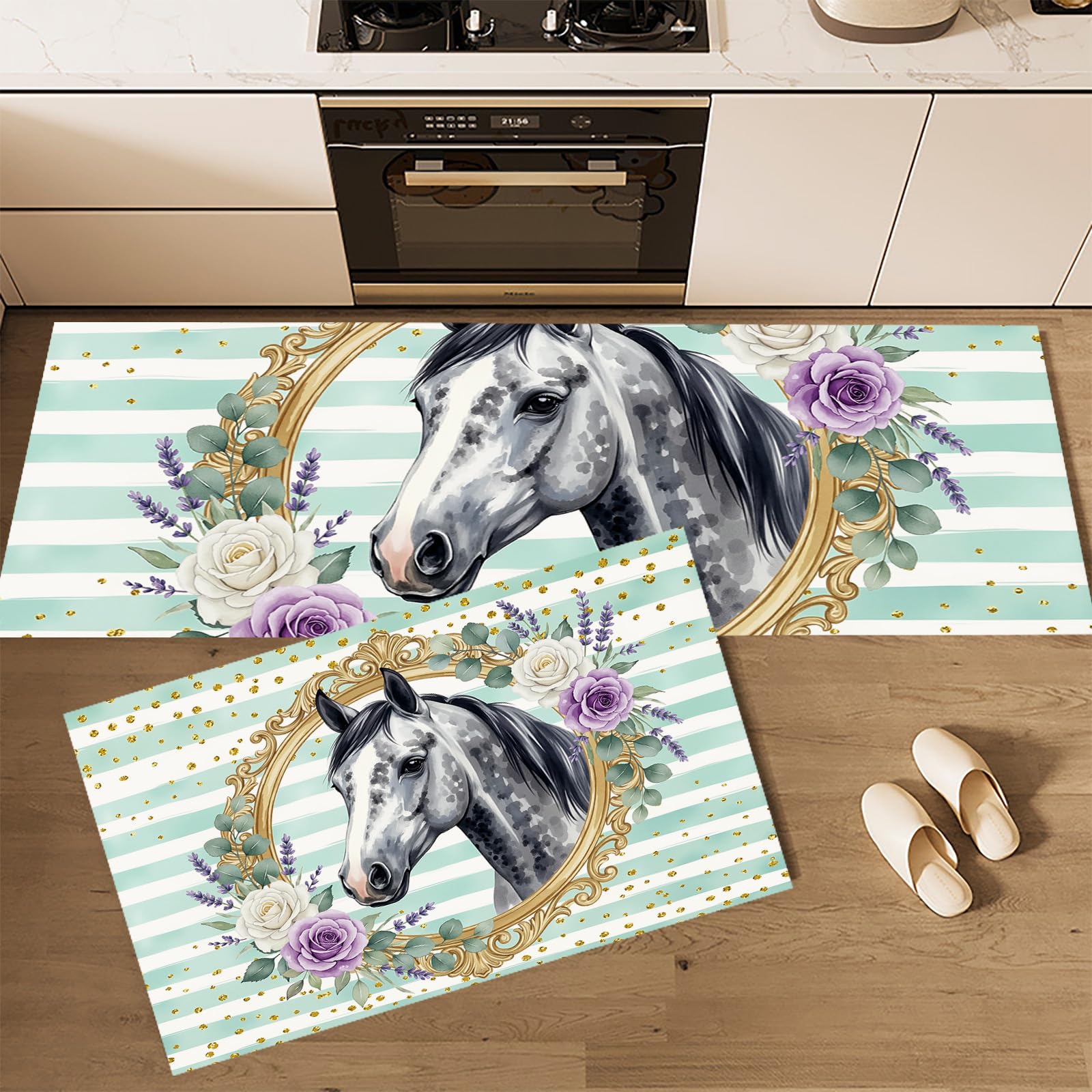 Tapis cuisine antidérapant gris argenté rayé 40x120 40x60 tapis de cuisines cheval