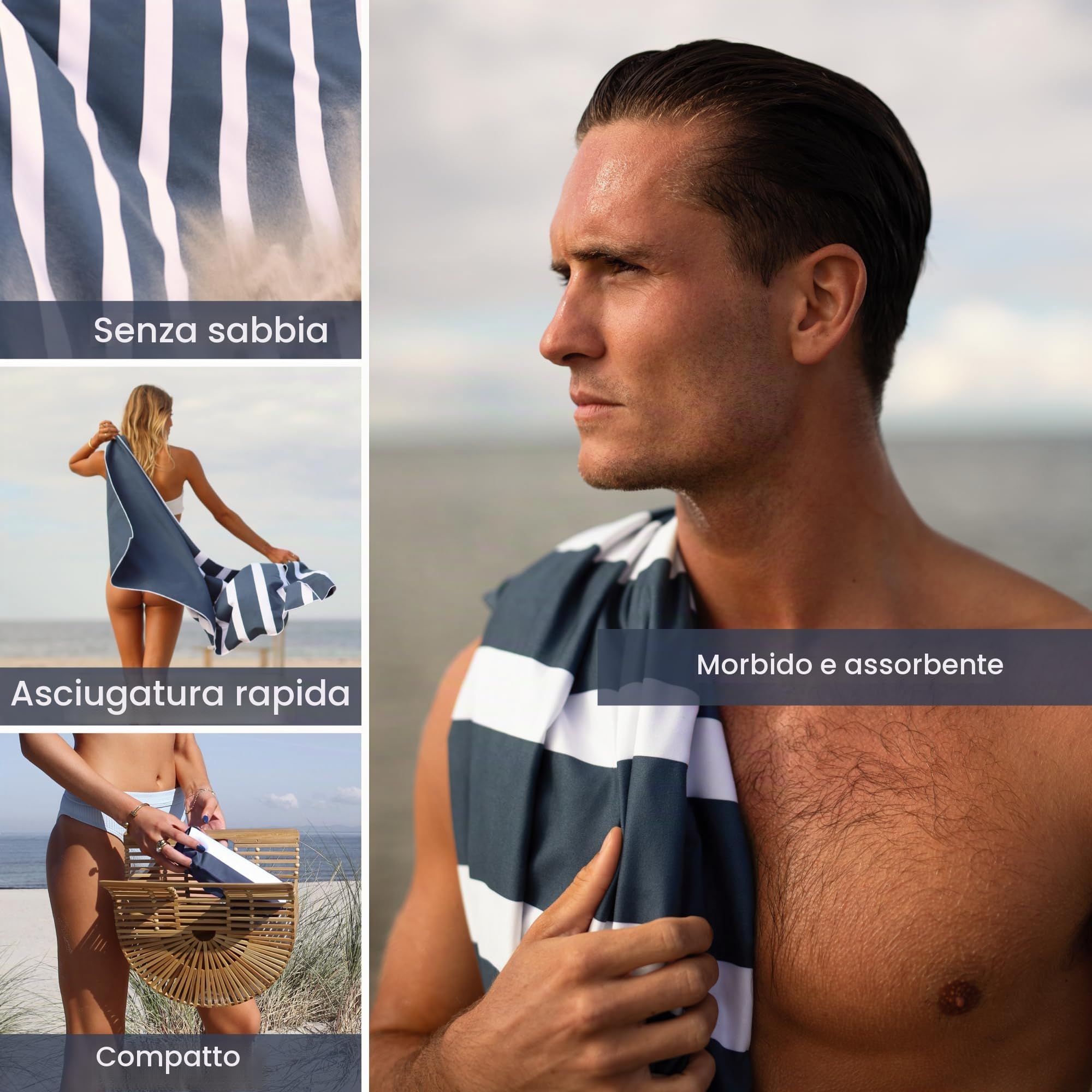 SummerSand Telo Mare microfibra - Asciugamano Mare Antisabbia e ad Asciugatura Rapida - Telo Palestra Inodore - Asciugamano microfibra di Alta Qualità - Telo mare grande 160x80cm – Blu
