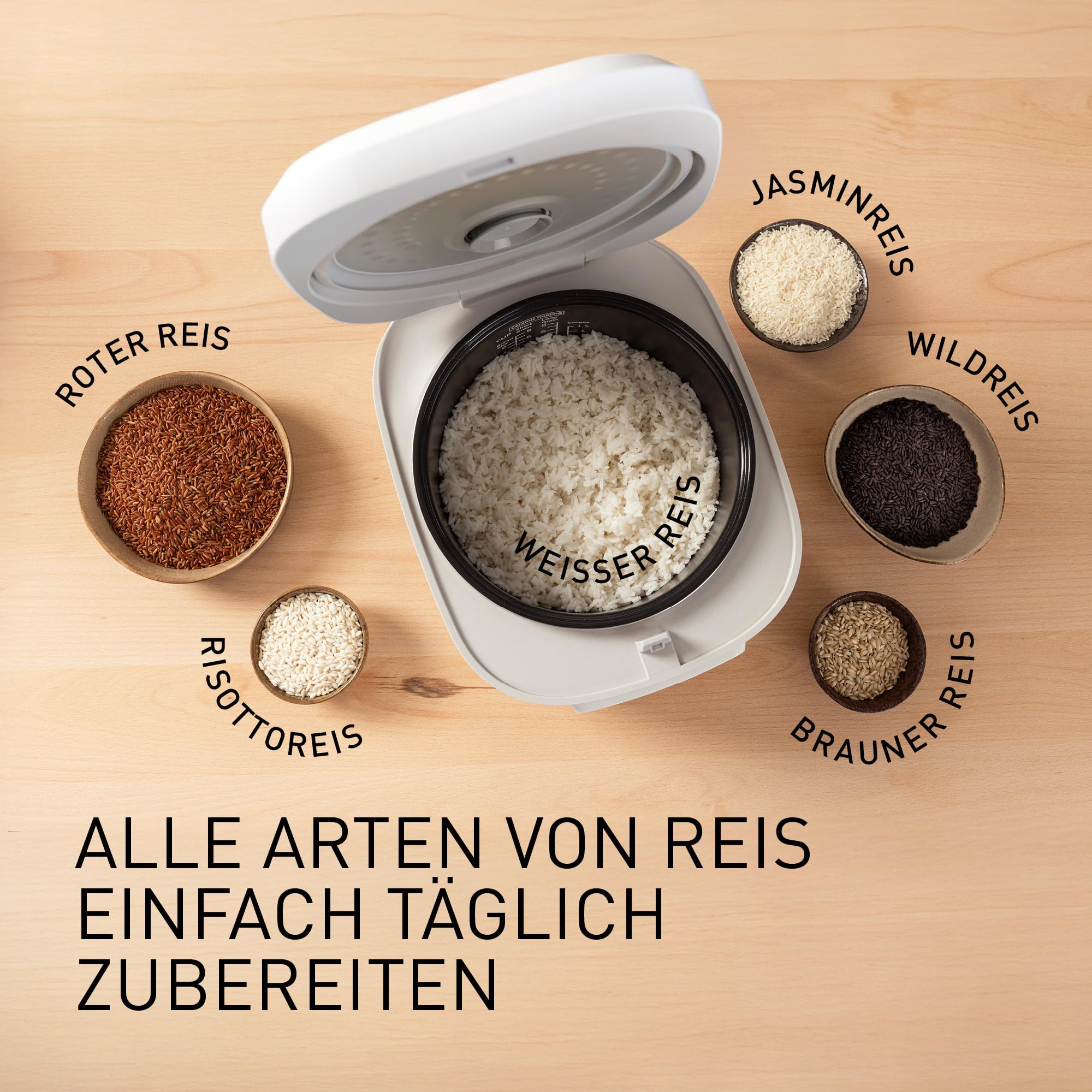 Panasonic SR-DA152WXE Automatischer Reiskocher mit Dampfgarer, 1,5 Liter (8 Tassen), Fuzzy-Logik, Wasserverhältnisanzeige, BPA-frei, Warmhalten, Startverzögerung, spülmaschinengeeignete Teile, weiß