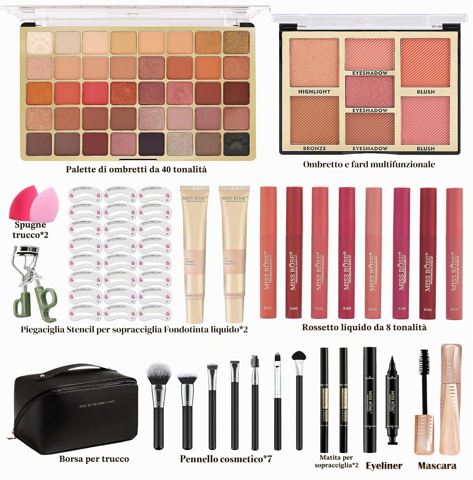 Kit trucco - Set trucco per ragazze - Set regalo per donne con palette di ombretti, rossetti