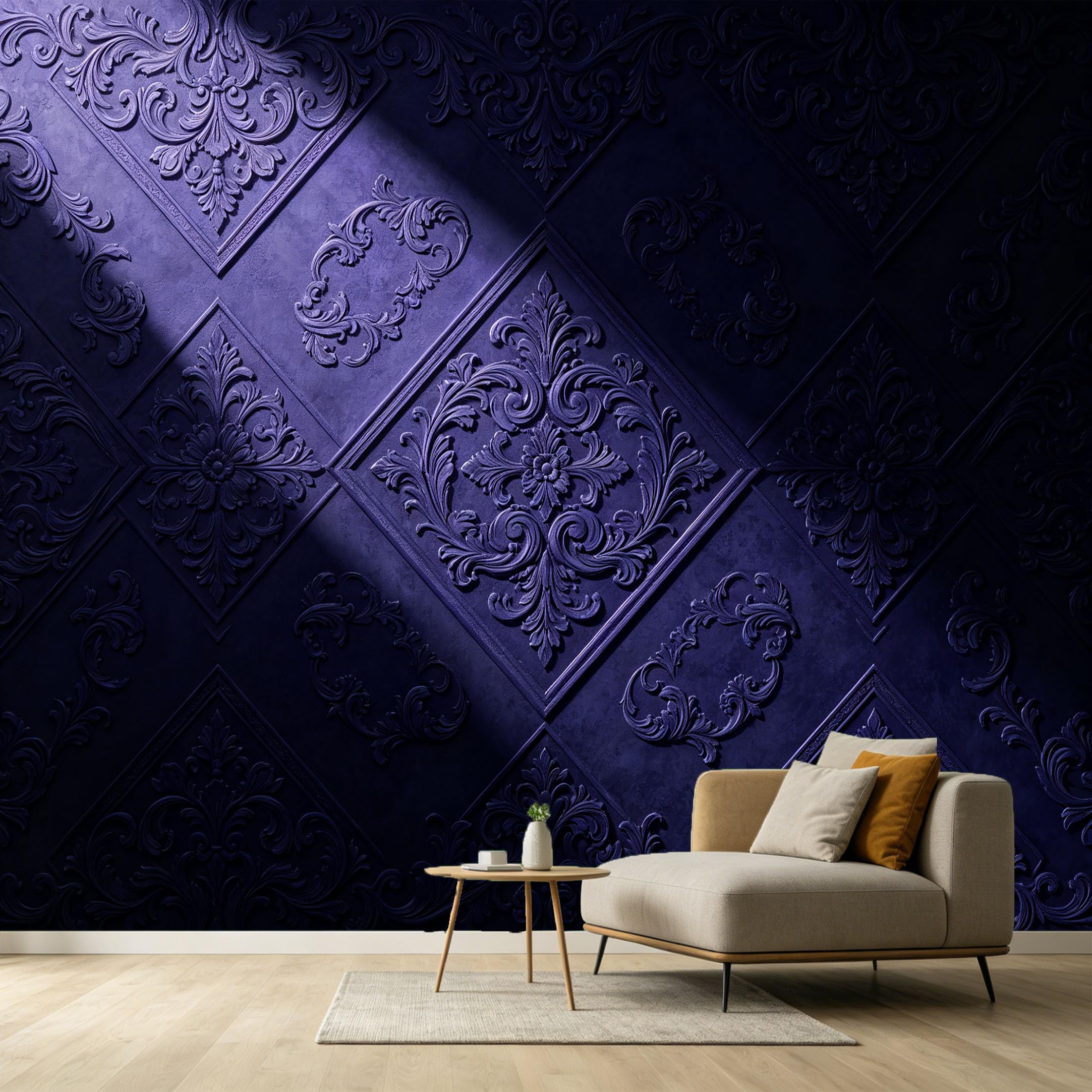 Custom Size Wall Murals Neoclassical 3D Trompe L'Oeil Violet Damask Pattern Textured SelfAdhesive Wall Fabric Removable Large Wallpaper for Photo Living Room
