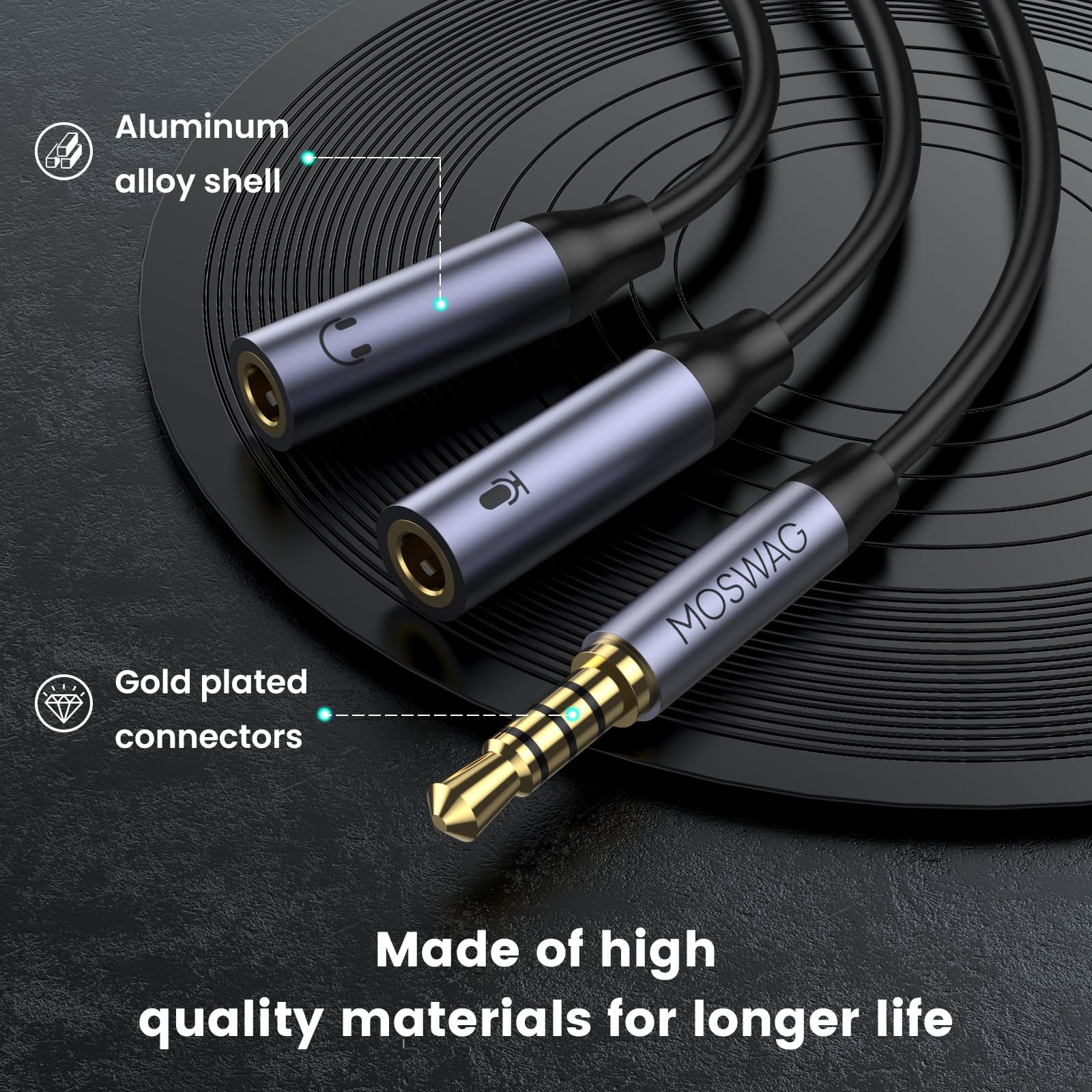 MMOBIEL Adattatore Splitter Audio E Microfono 3,5mm – Y A 1 Femmina – 2 Maschi (Stereo+Mic) Per PC E Laptop – Cavo Intrecciato 30cm - 2