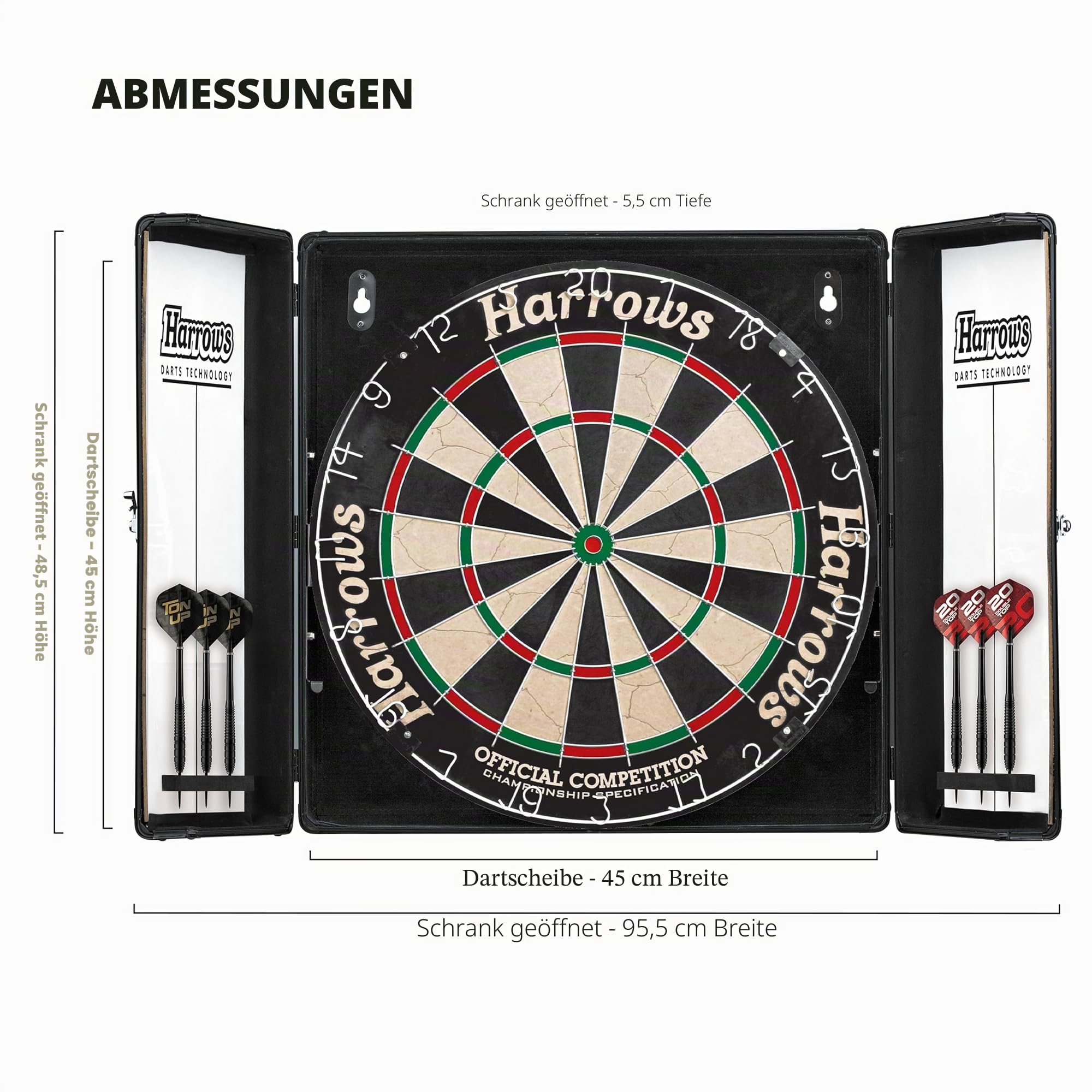 Harrows Dartboard Schrank Sets - Auswahl von Pro's Choice Holzschrank oder Top Shot Aluminium Set mit offizieller Wettkampfboard, 6 Darts & Zubehör - Home, Club & Geschenk Optionen (Aluminium)