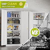 Vista 7 de Greenvelly Armario de almacenamiento de metal con cerradura, armario de almacenamiento de 72 pulgadas de alto con 2 puertas y 4 estantes ajustables