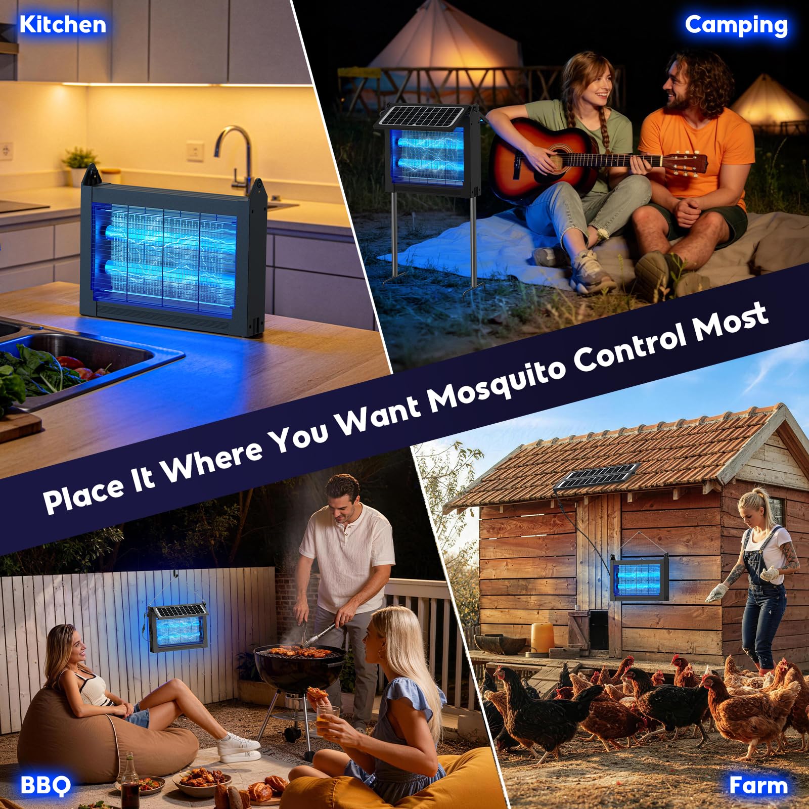 Solar Bug Zapper Outdoor 4500V Moskito Zapper mit Dual Solar Panels | Auto On/Off, IPX5 Wasserdichter Mückenvernichter für Hinterhof, Terrasse, Garten, Camping und bis zu 1/2 Acre Abdeckung
