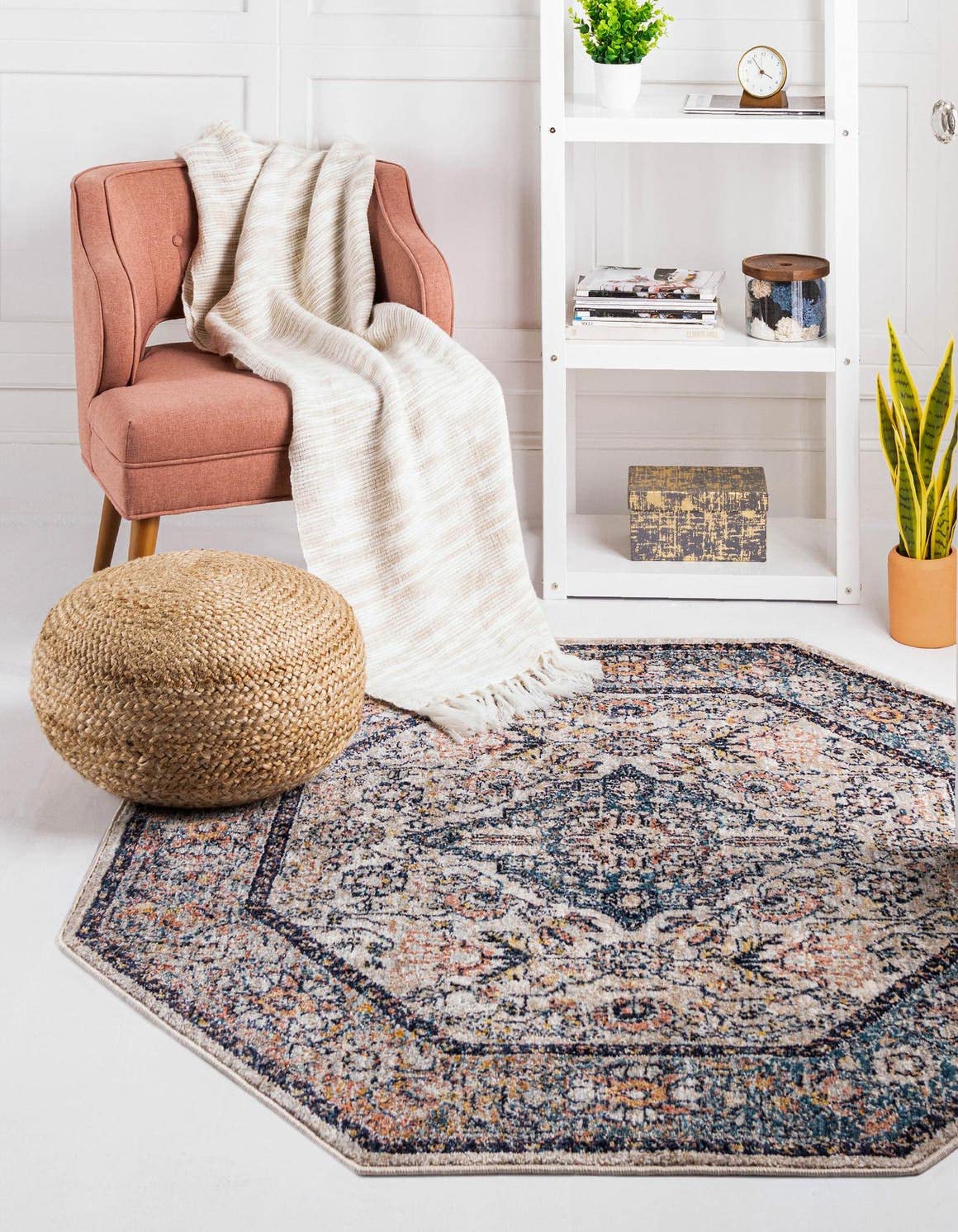 Unique Loom Lola Collection Area Rug - Traditional (5' 1" Octagon, Blue/Gray)