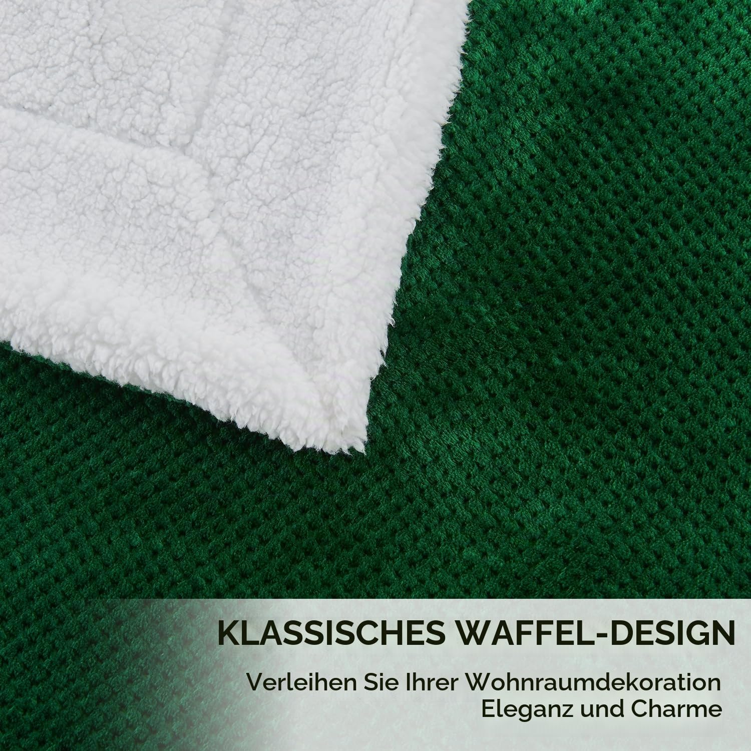 SOCHOW Waffel Sherpa Fleecedecke, superweiche, flauschig warme, leichte, Wendeplüschdecke für Bett, Sofa und Couch, 220 x 240 cm Waldgrün