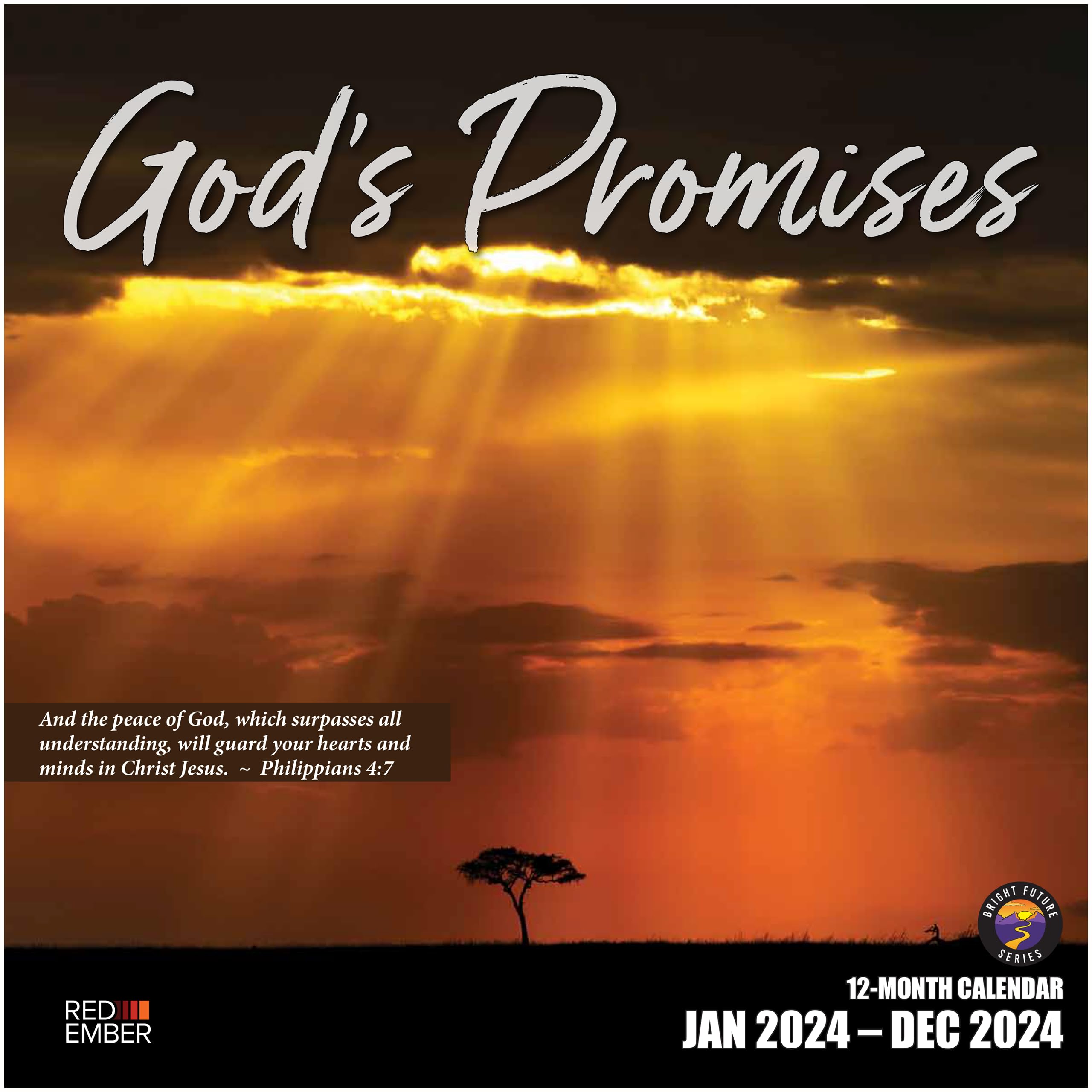 RED EMBER Bible Verses God's Promises 2024 Hangable Monthly Wall Calendar | 12" x 24" Open | Thick & Sturdy Paper | Giftable | Scripture | He Is Our Rock