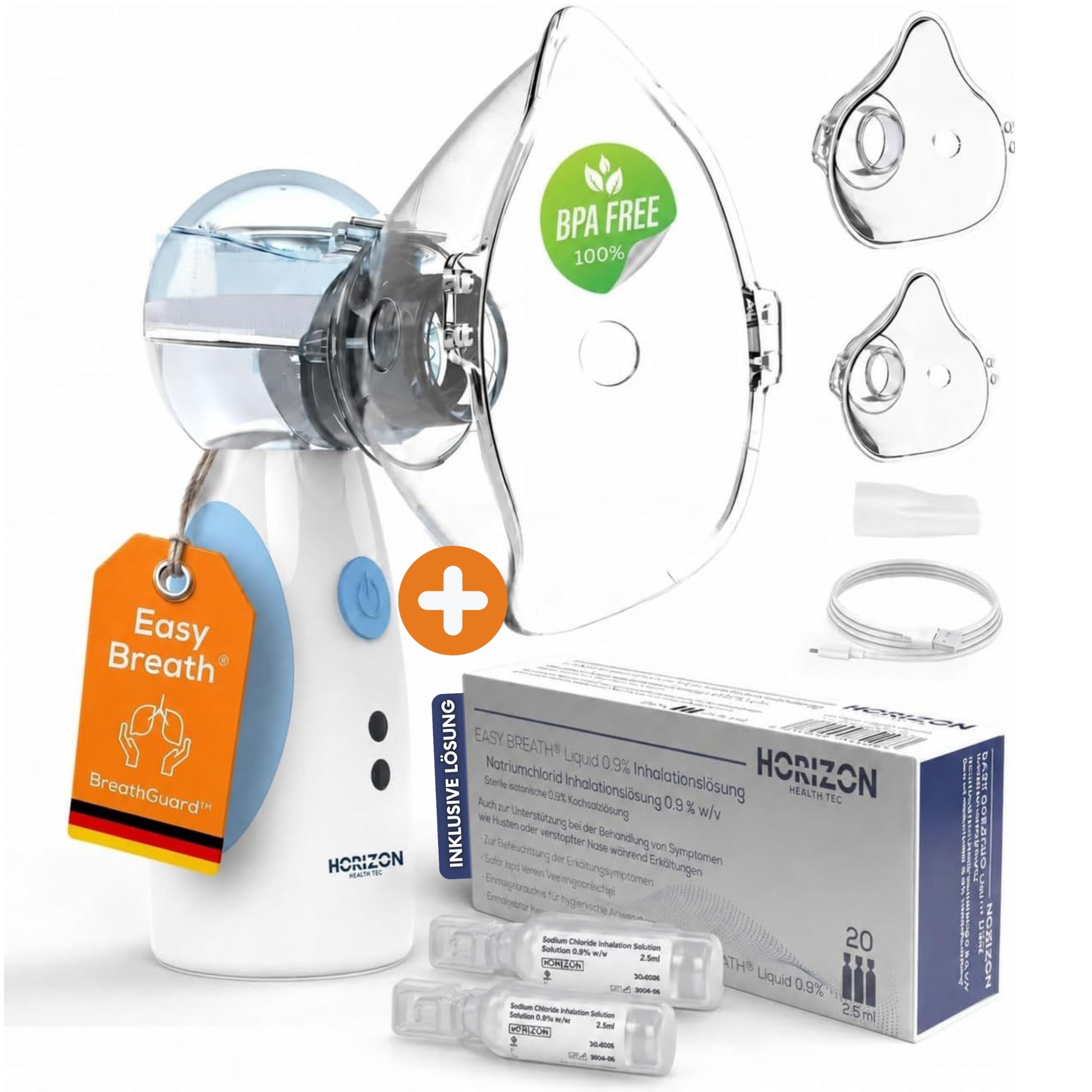 Inhalationsgerät, Wiederaufladbarer USB C Inhalationsgerät für Kinder, tragbar, Super Leiser Inhalator, Effizienter Vernebler Inhaliergerät Kinder für unterwegs (SET Blau)