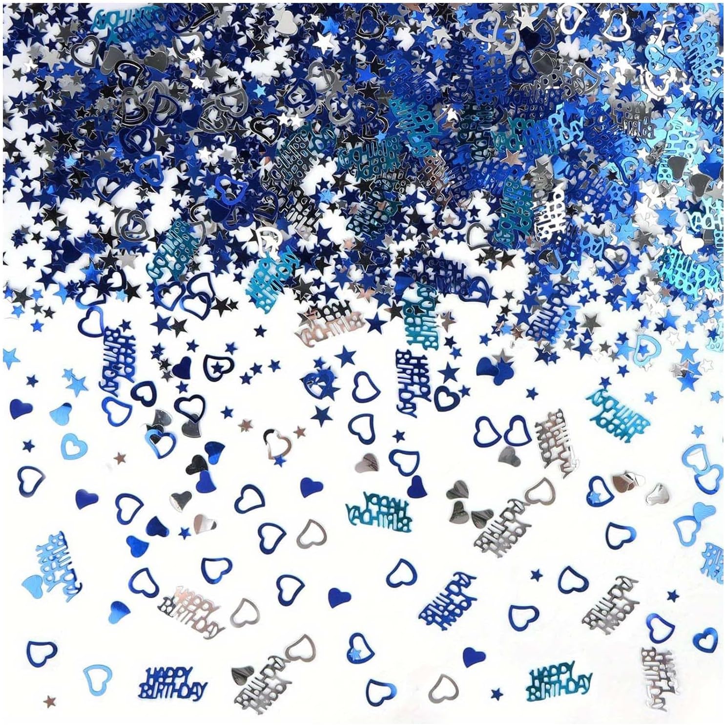 Blue and Silver Happy Birthday Confetti 1200 Pcs Heart Star Shape Glitter for Party Decorations PVC Shimmering Happy Birthday Table Decoration Confetti