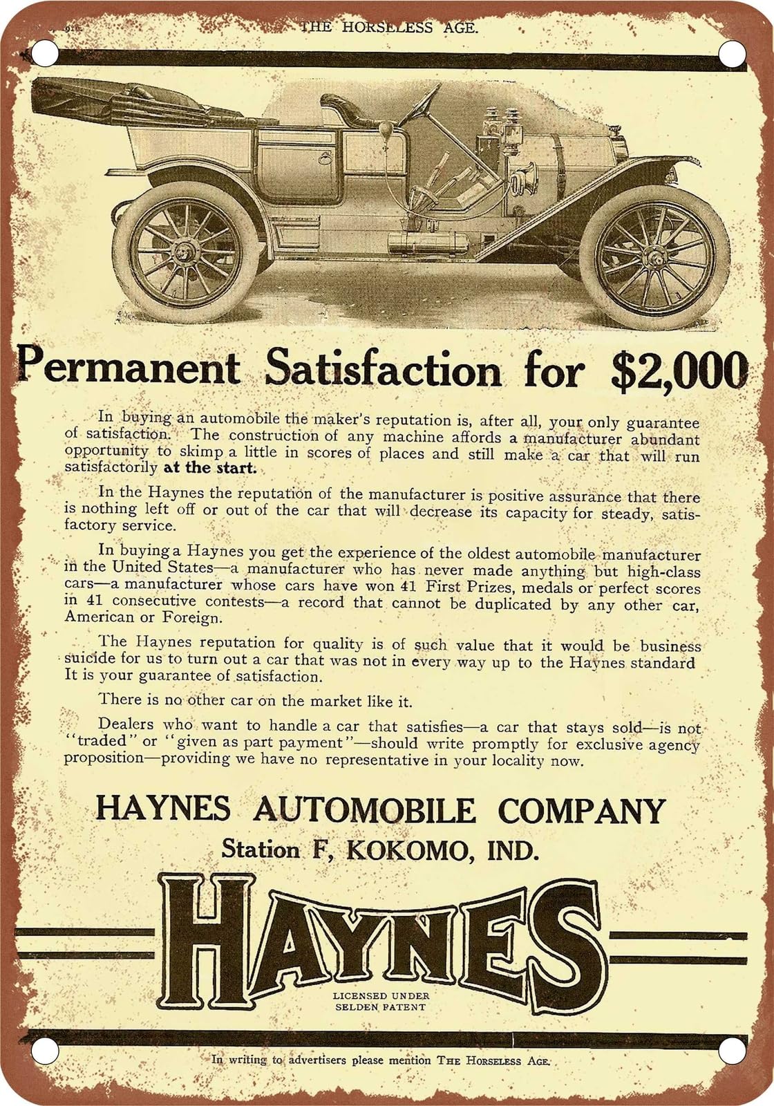 Miaomansenstore Metal Sign - 1910 Haynes Vintage Ad 01 - Old Retro Rusty Look Home Decor