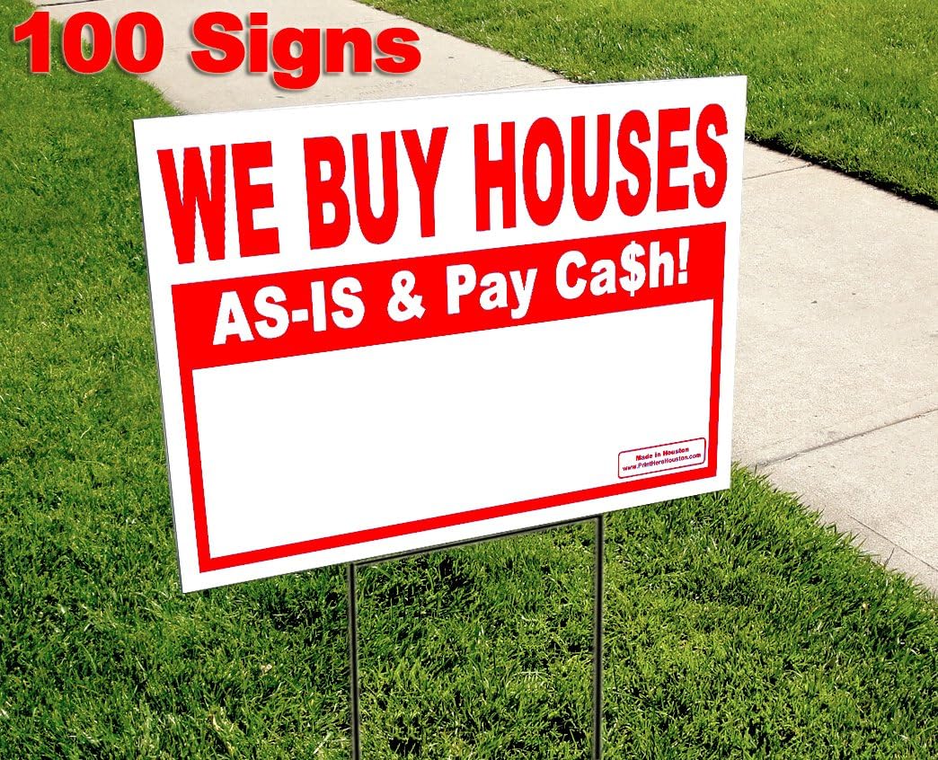 Signs 'R Us - 100qty Red Bundle - WE BUY HOUSES - AS-IS & Pay Cash - Write Your # - Wholesale 18" x 12" Bandit Signs - Write on the Sign