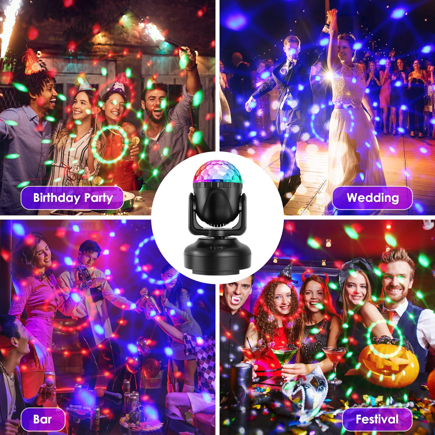 Luce Discoteca, Gomifie Luci Discoteca a Ritmo di Musica Rotazione Automatica e Regolabile Manuale, 12 Colori RGBW Palla da Discoteca con 12 Modalità di Illuminazione per DJ, Natale, Bar e Festa