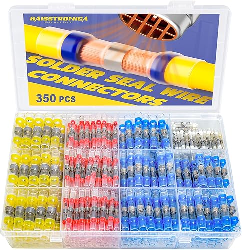Miniatura 10 de haisstronica - 200 conectores de cable de sellado de soldadura, a tope, autosoldadura para marina, estéreo (20 amarillos, 50 blancos, 65 rojos, 65