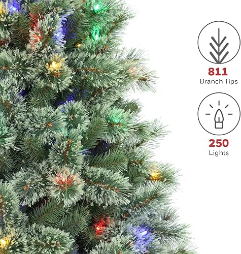 Miniatura 5 de Honeywell Árbol de Navidad artificial de cachemira de 6.5 pies con 250 luces LED que cambian de color, árbol de Navidad con 811 puntas de